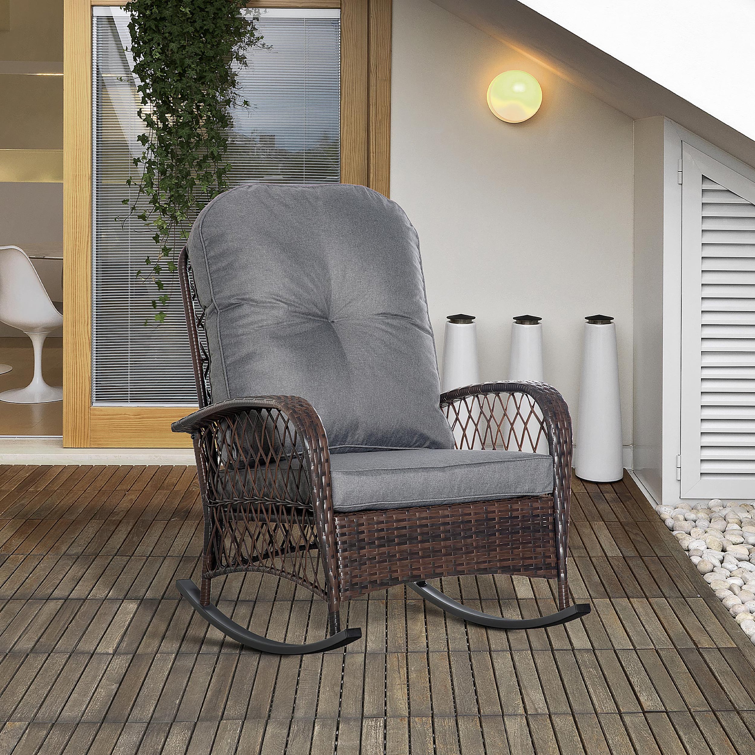 Moda Furnishings MDW2225P174024 GIGI Wicker Brown Steel Frame Conversation Chair with Brown Cushioned Seat