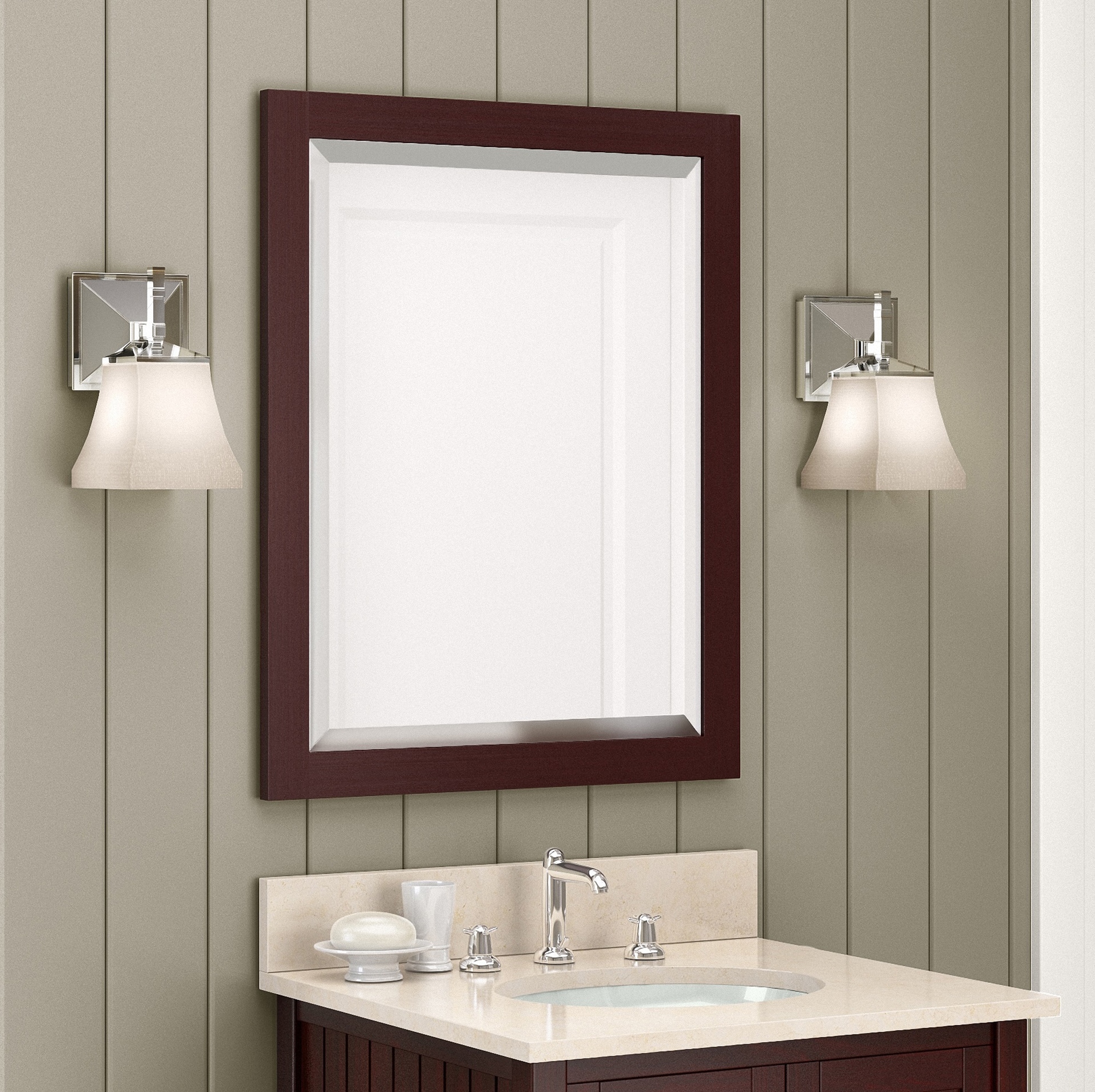 Alaterre Furniture AMIR00P0 Williamsburg 24-in x 30-in Beveled Rectangle Bathroom Vanity Mirror ( Espresso )