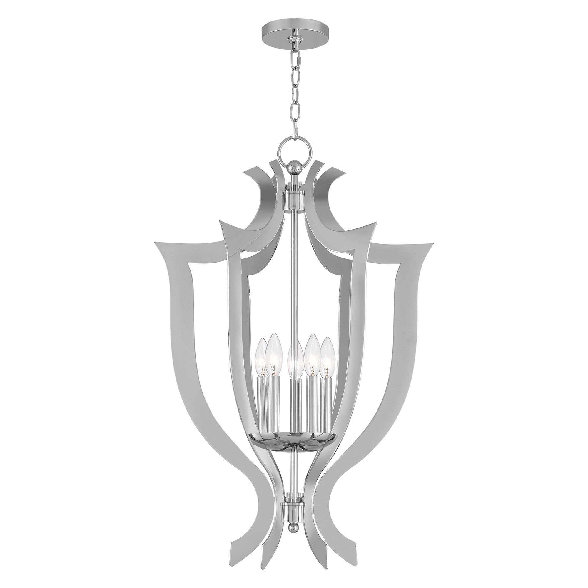 Polished Chrome 5-Light Candelabra Chandelier with Laser-Cut Design