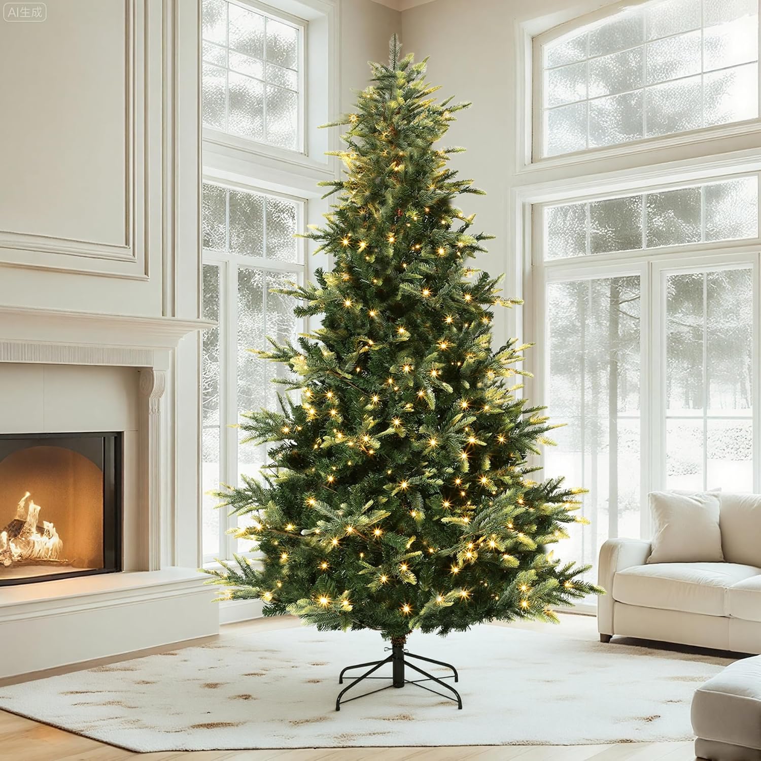 Garvee Christmas Tree 7.5 FT Prelit Artificial Spruce PE PVC Thickened Branch Tips UL Listed Incandescent Warm White Lights Fire Resistant Automatic Branches Home Office Party Holiday Decoration
