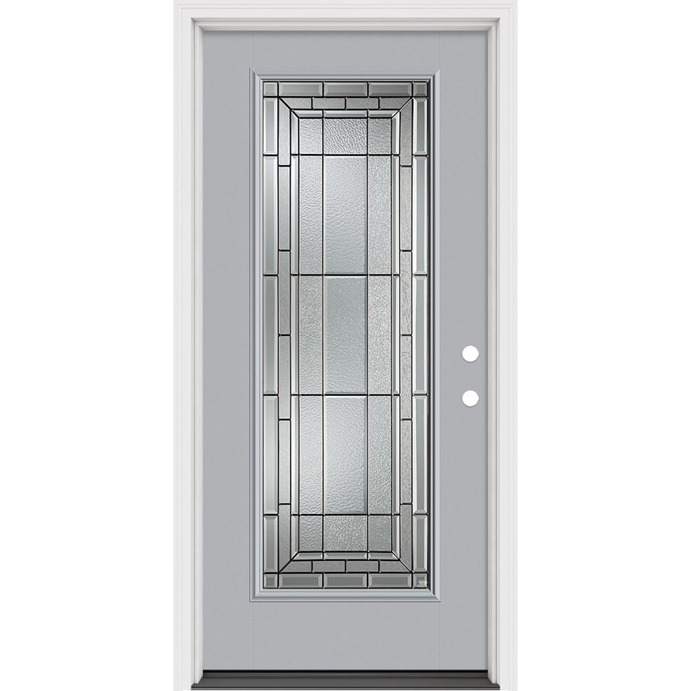 Masonite 631312 Sequence 36-in x 80-in x 4-9/16-in Fiberglass Full lite Left-hand inswing Infinity Gray Painted Prehung Front Door with Brickmould Insulating core