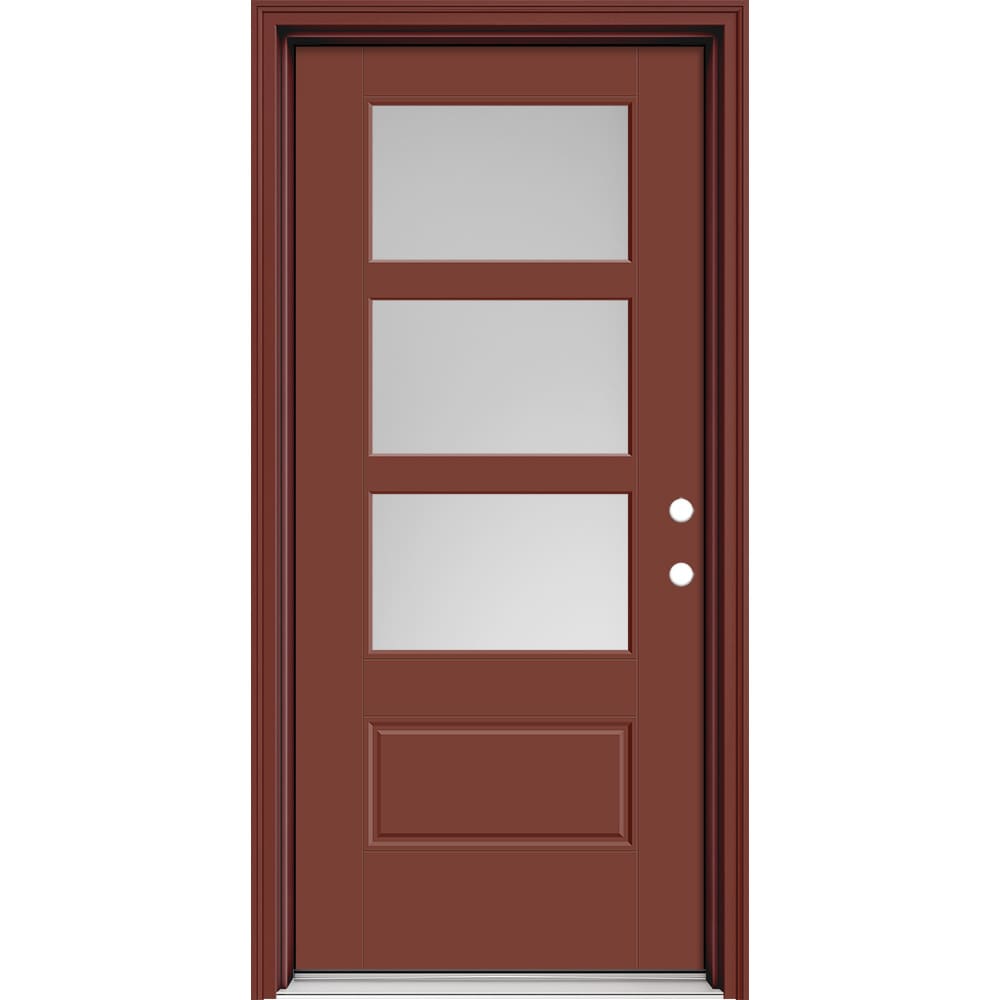 Masonite 630543 Performance Door System 32-in x 80-in x 4-9/16-in Fiberglass 3/4 lite Left-hand inswing Foxtail Painted Prehung Front Door with Brickmould Insulating core with Grilles