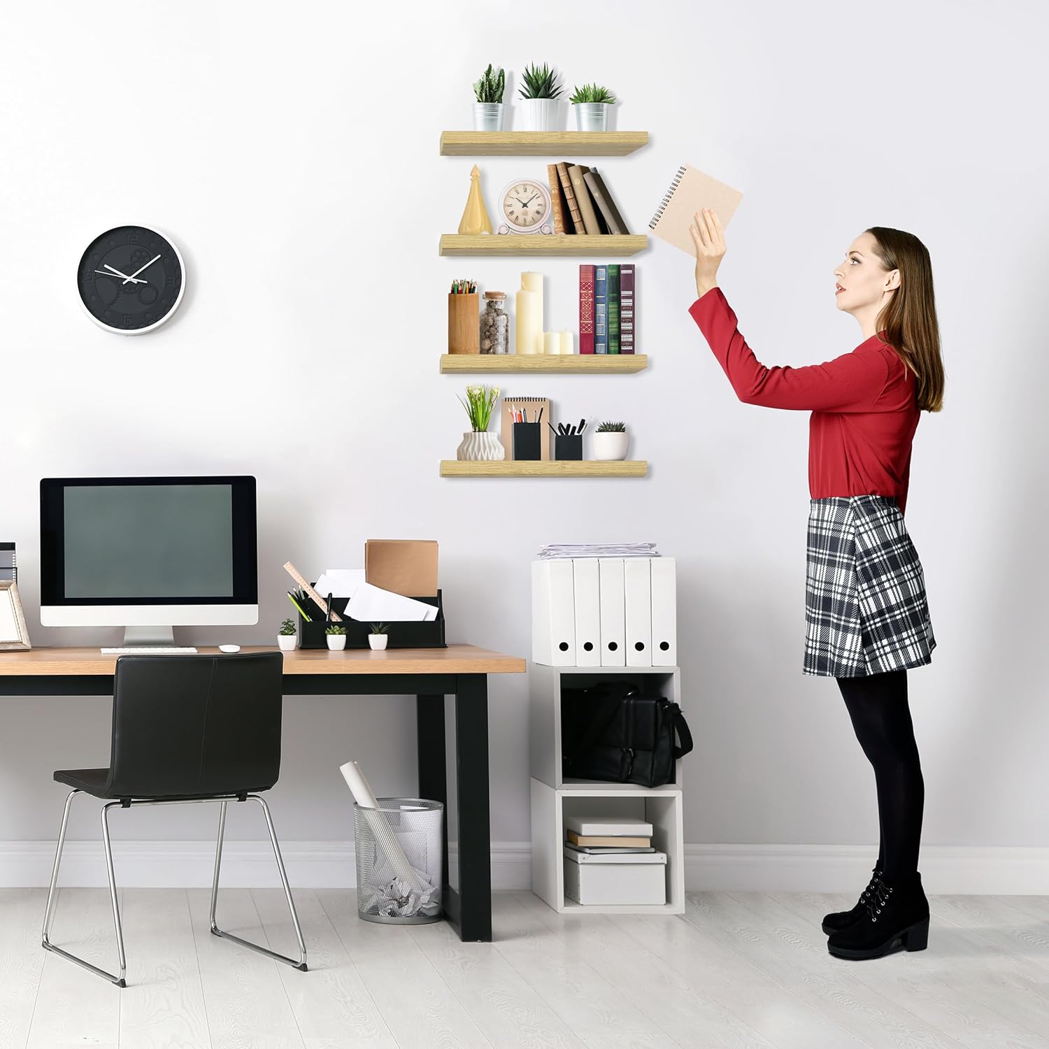 SORBUS WD-NTSHLV4-MPW Wall-Mounted-Shelving - View #6