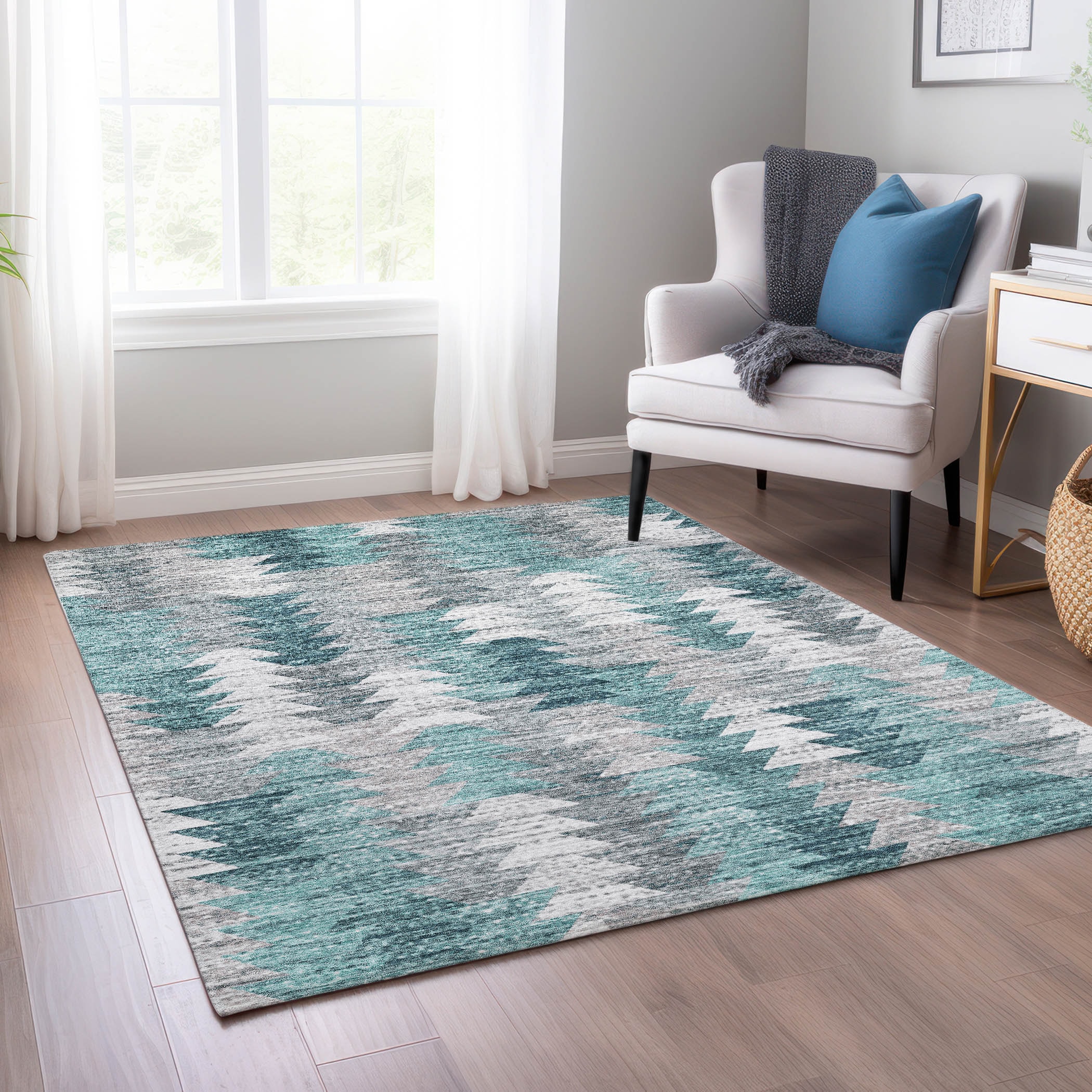 Addison Rugs ACN632TE5X8 Chantille ACN632TE 5 x 7 (ft) Polyester Teal Rectangular Indoor/Outdoor Geometric Machine washable Area rug