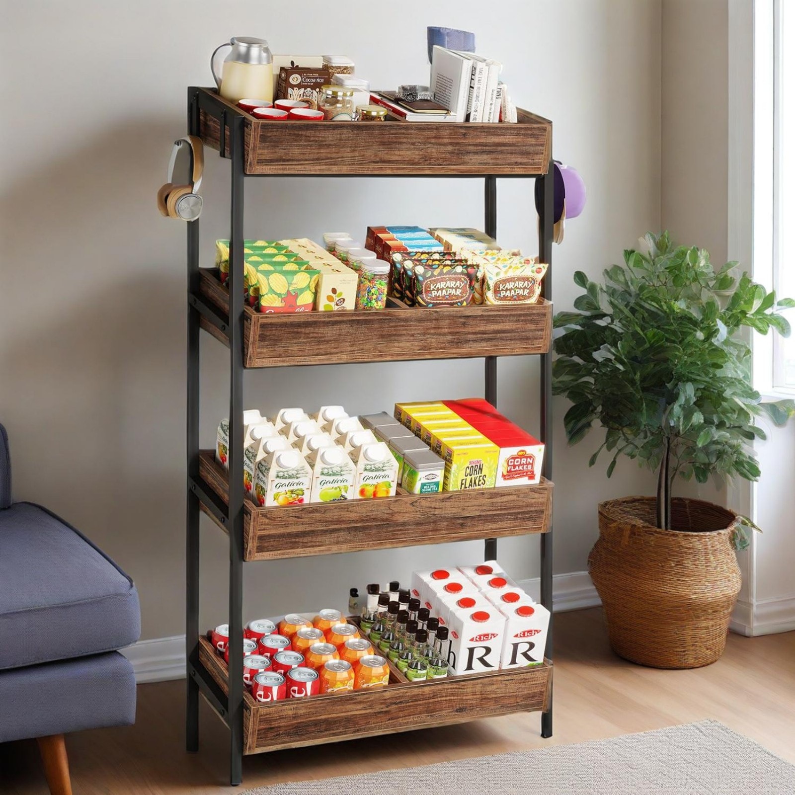 GlasFlength - 55 Inch 4-Tier Industrial Freestanding Shelving Units Utility Storage Rack with Si...