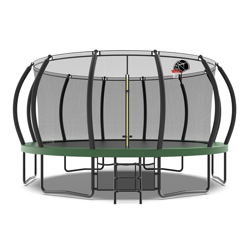 Fun Orange 12FT Round Black Backyard Trampoline with Safety Enclosure,  Waterproof Spring Cover Padding, and Enhanced Durability in the Trampolines  department at