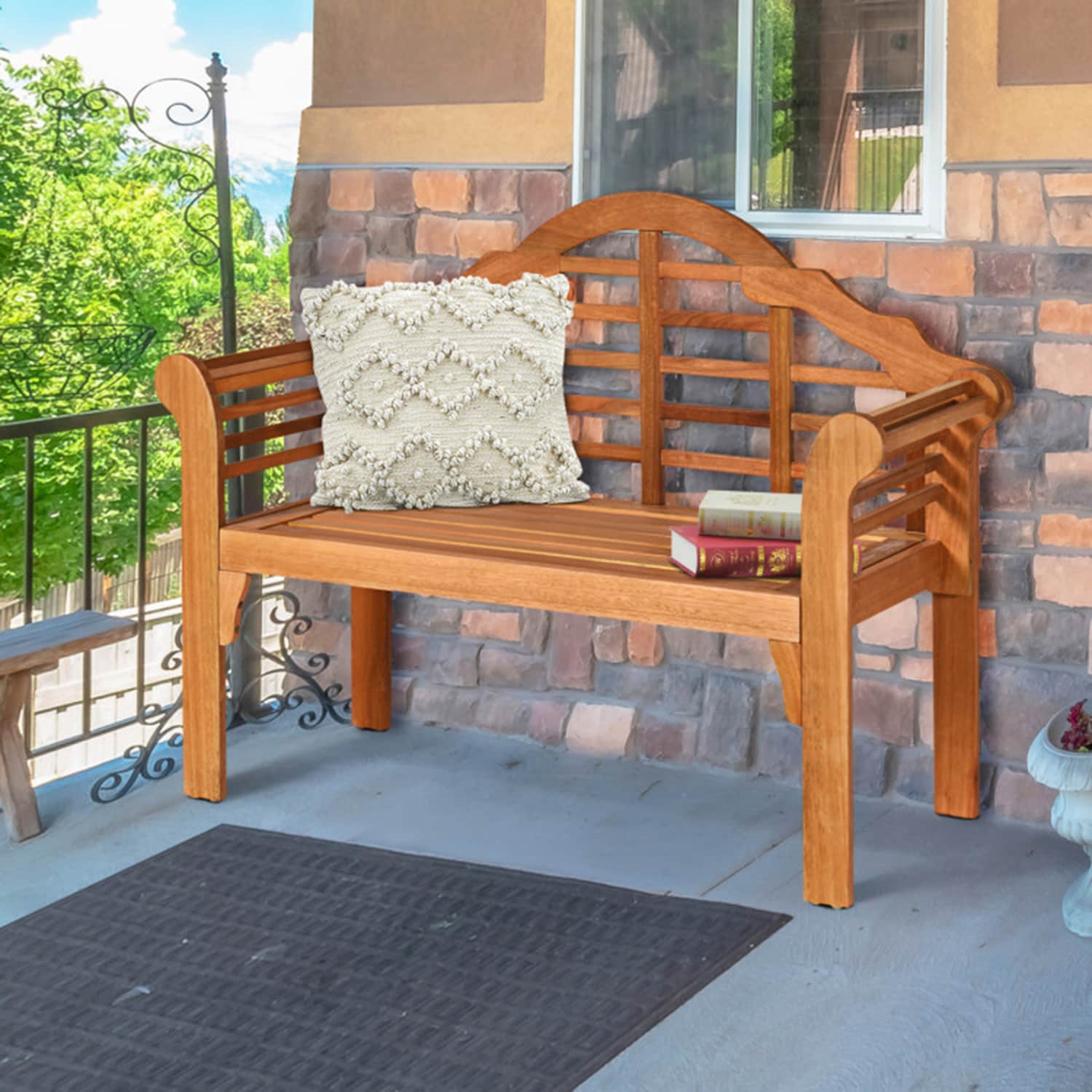 Mondawe 6422-HY 49-Inches W x 38-Inches H Natural Eucalyptus Garden Bench