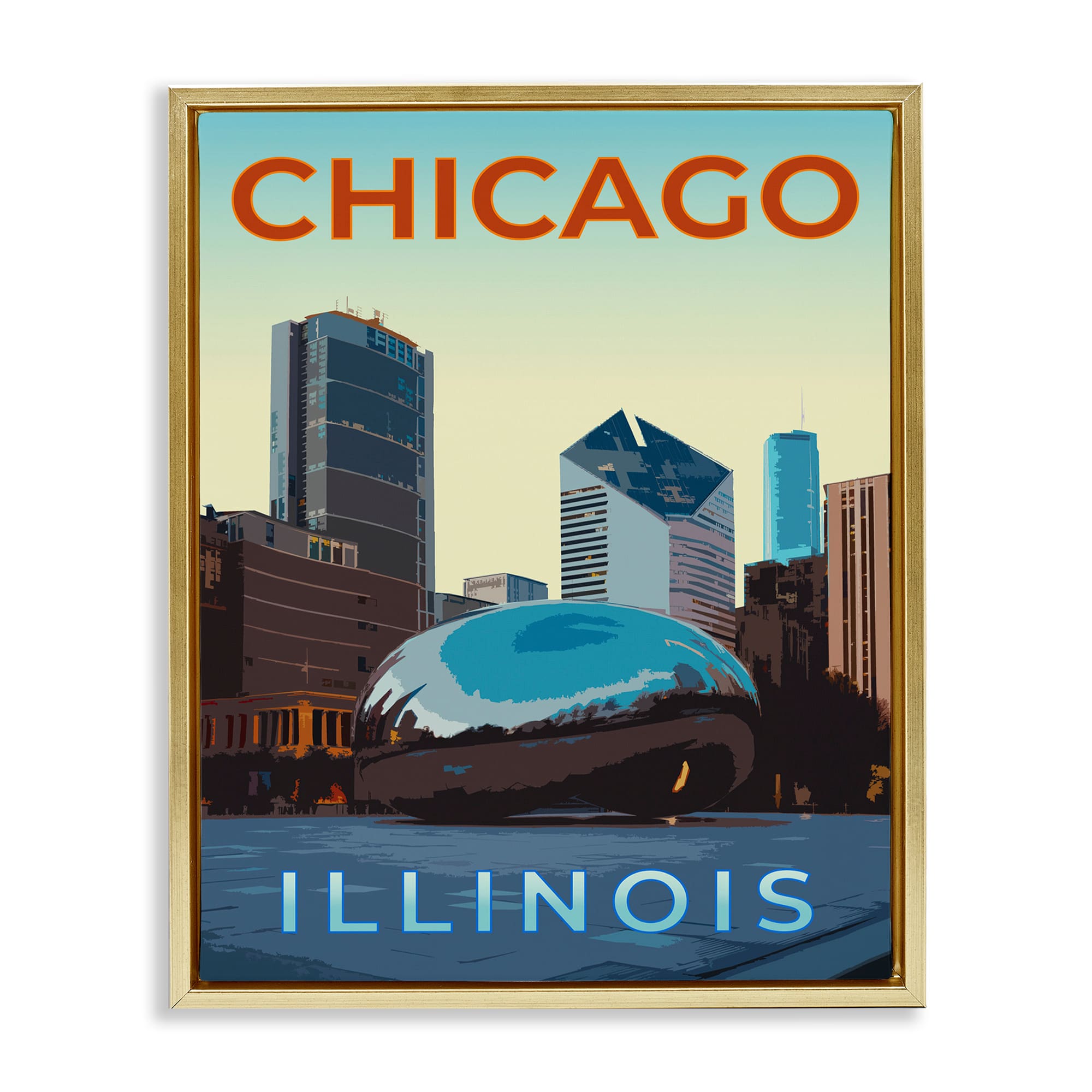 Stupell Industries BS-384-FFG-24X30 Chicago Bean Landmark Gold Framed Floater Canvas Wall Art By Victoria Barnes 25 x 31