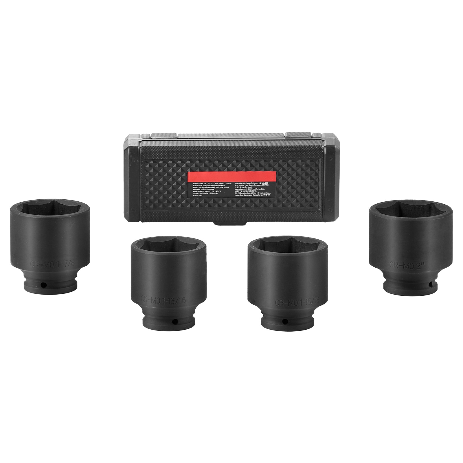 VEVOR SCZLMTTCZLM106227V0 Axle Nut Impact Socket Set 1/2-IN Drive 6-Point 4-Piece SAE Spindle Nut Socket Set CR-MO Heat Treated Large Socket Set with Storage Case for Auto Repair Removing or Installing Axle Nuts