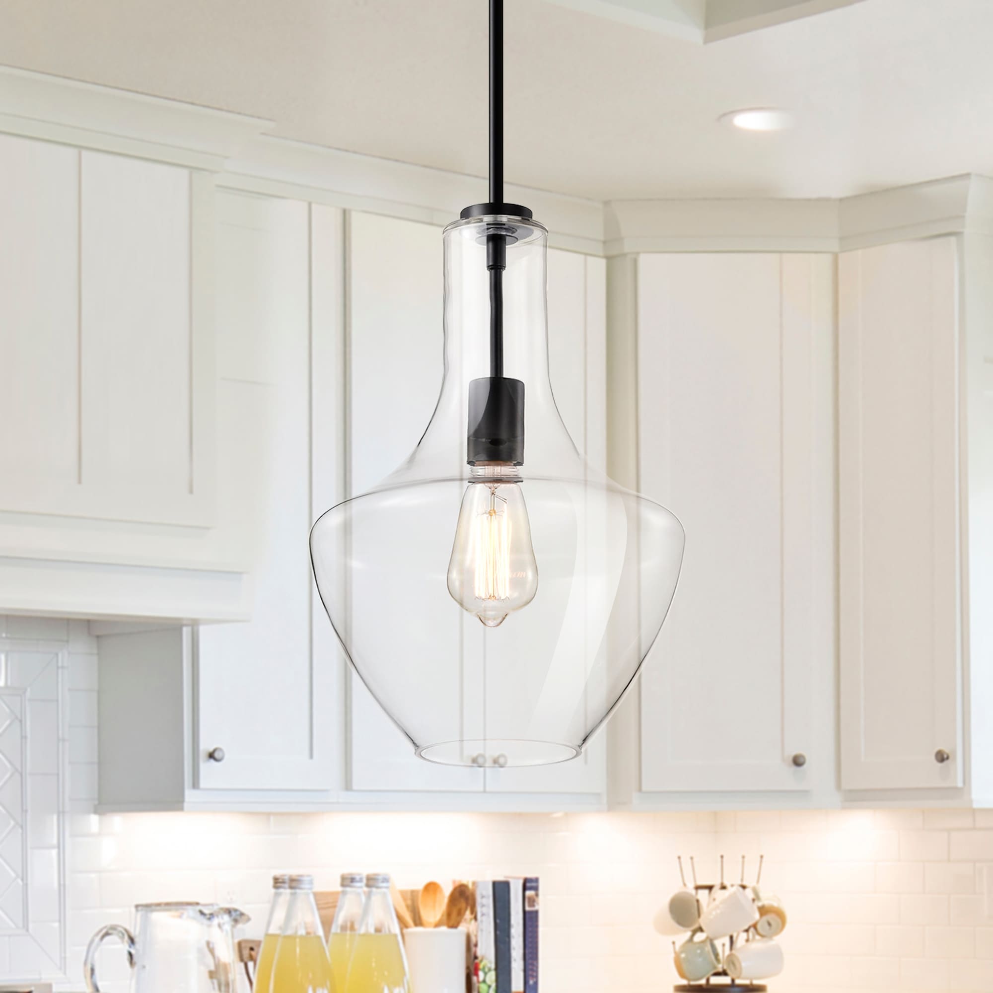 Edvivi EPJ3885BK Matte Black Modern/contemporary Clear glass Jar Small Hanging Pendant light