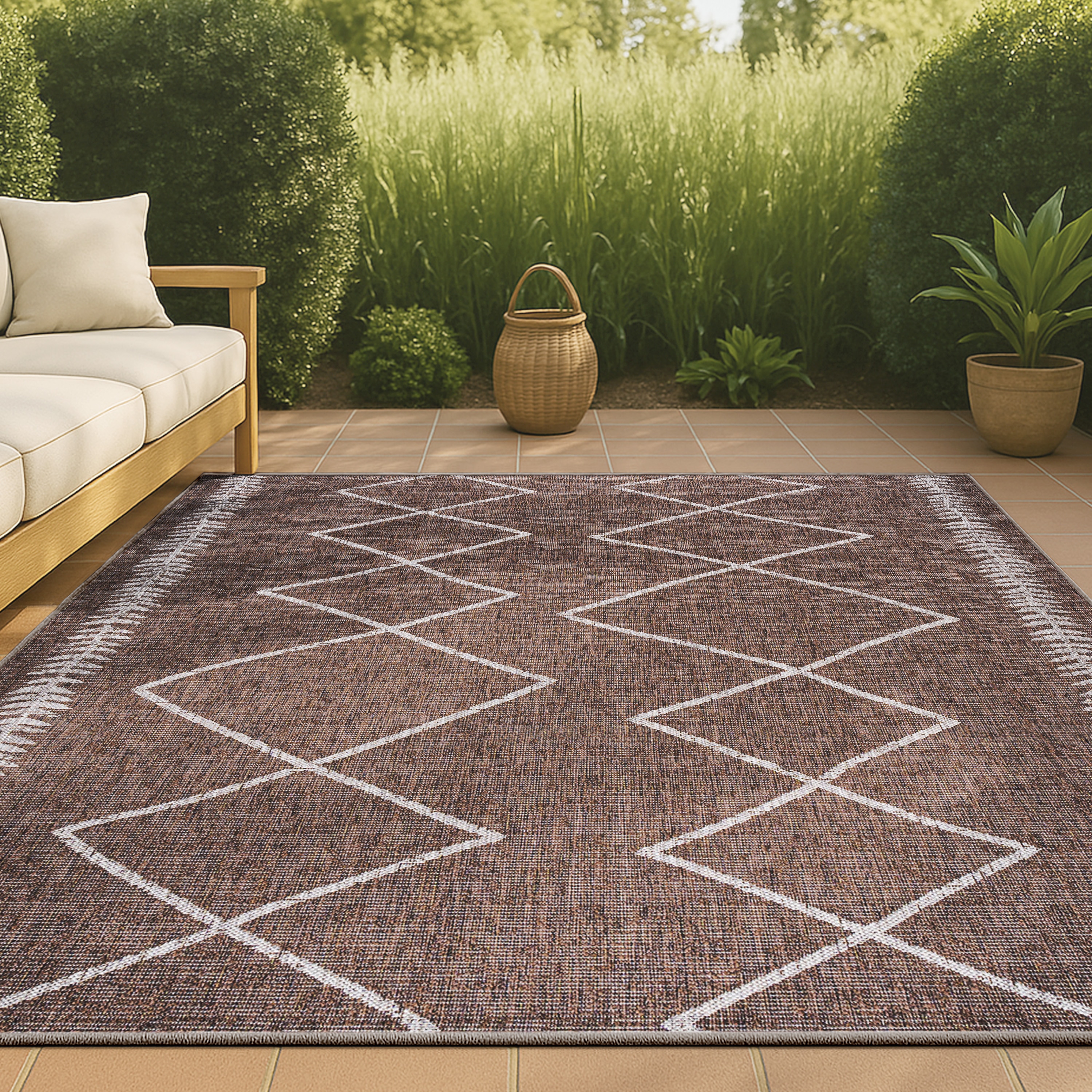 JONATHAN  Y SMB129B-4 Santa Monica Derya Tribal 4 x 6 (ft) Loomed Polypropylene Brown/Beige Rectangular Indoor/Outdoor Trellis Bohemian/Eclectic Area rug
