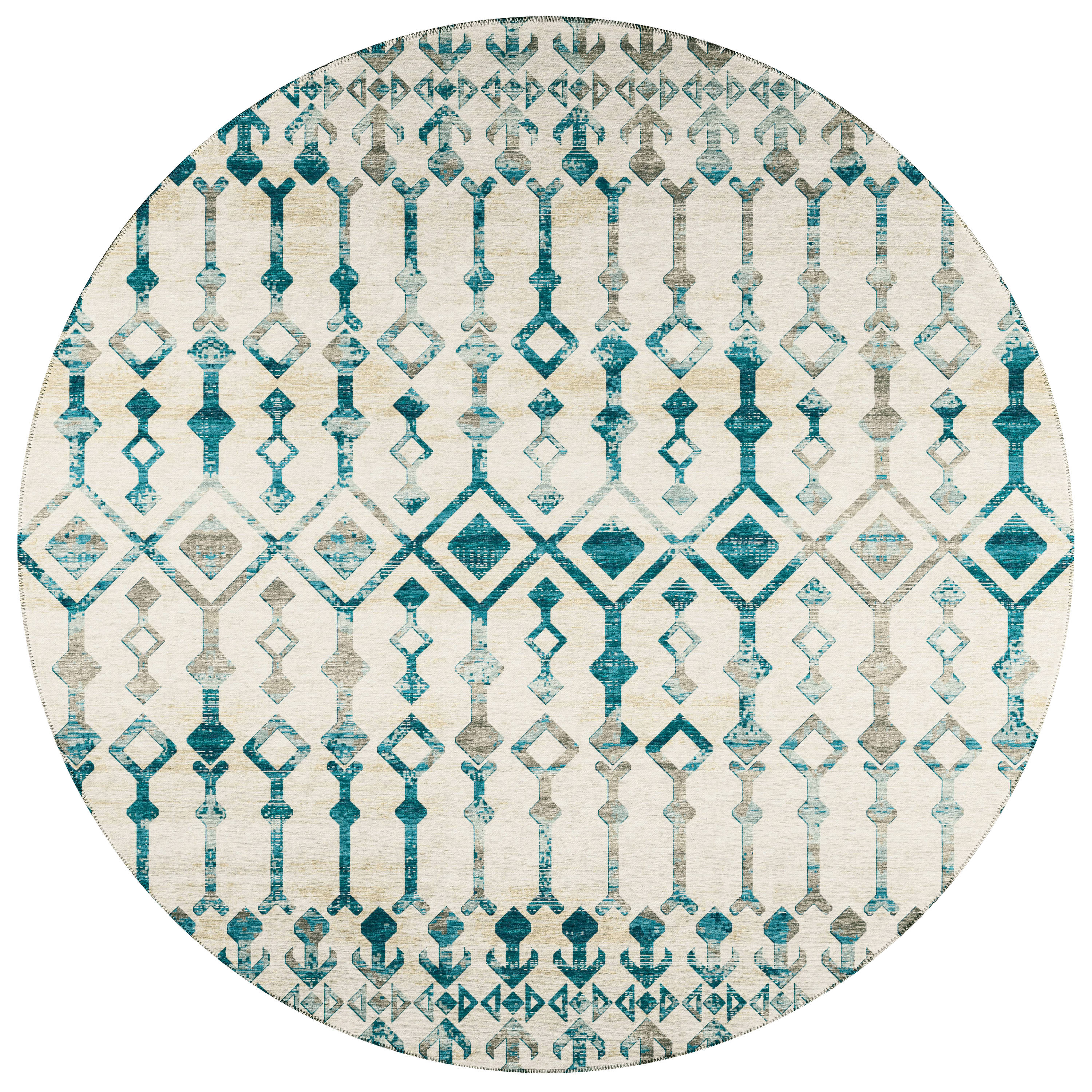Addison Rugs ABV38IV8RO Bravado 8 x 8 (ft) Chenille Ivory Round Indoor/Outdoor Geometric Southwestern Area rug