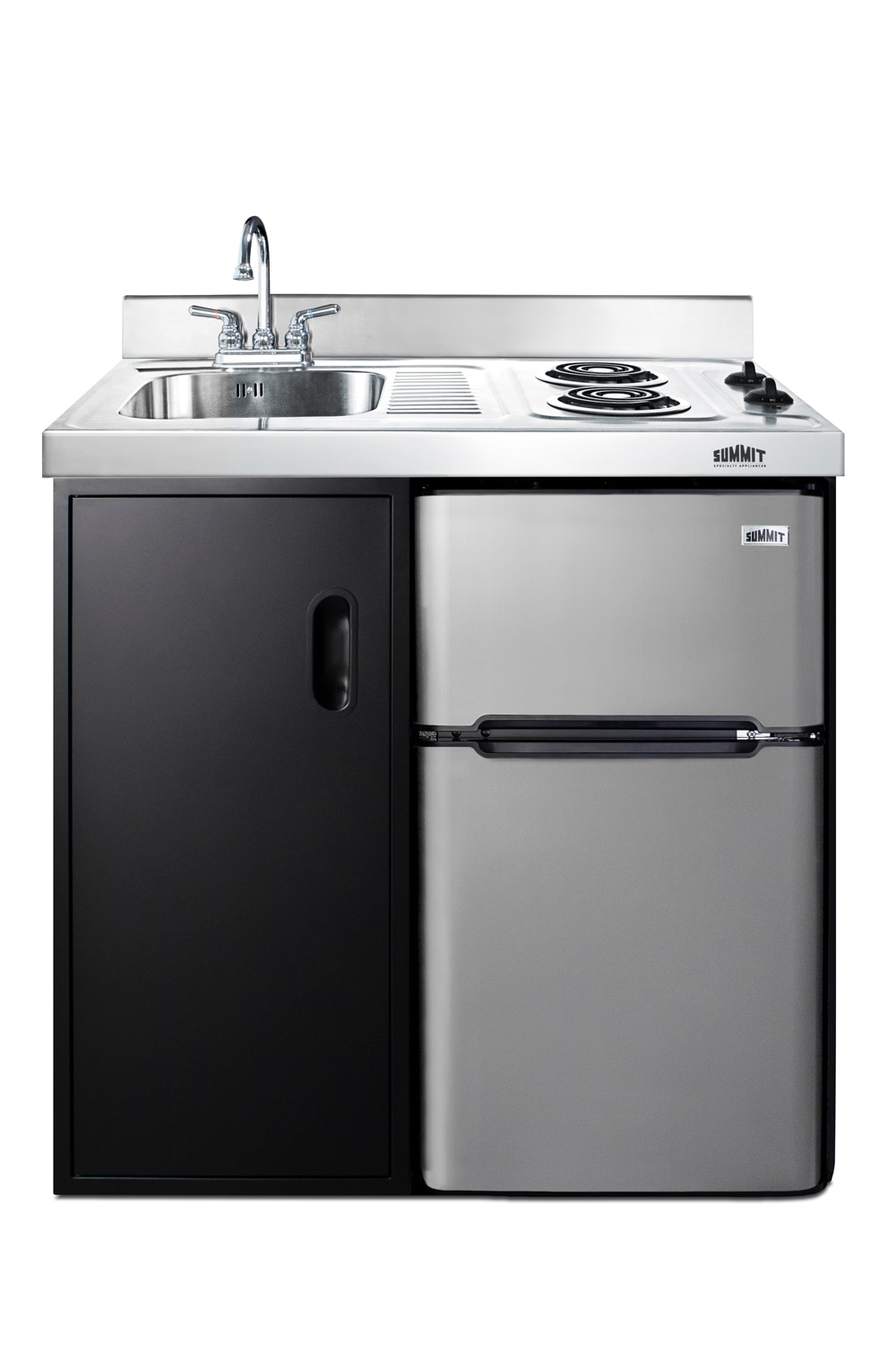 Summit Appliance CK36EL 36-in Wide All-In-One Combination Kitchen with refrigerator/ freezer, sink, and 2 burners -zone Cooktop