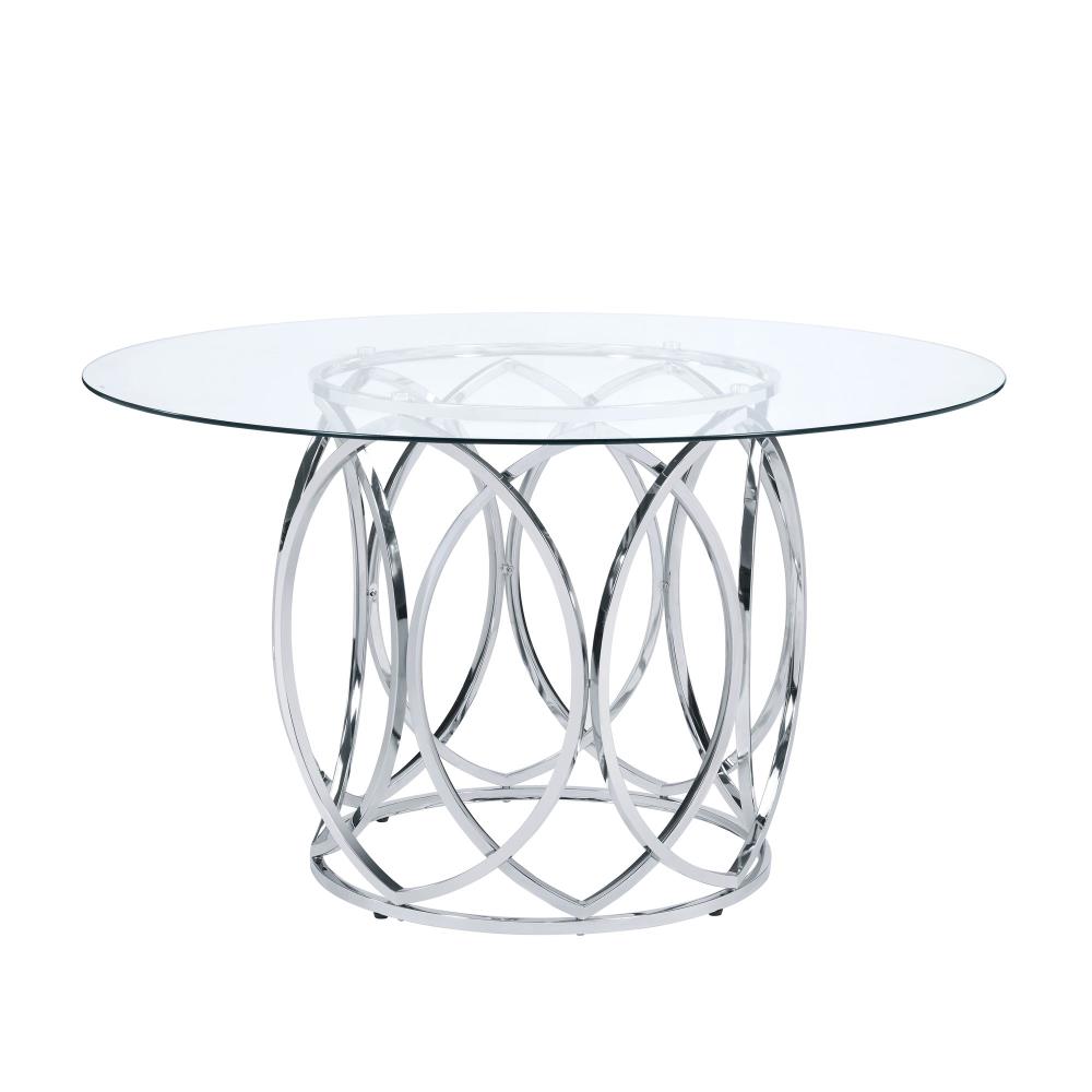 Round Dining Table Steel Frame Tempered Glass Top Home Decor Kitchen Furni New 