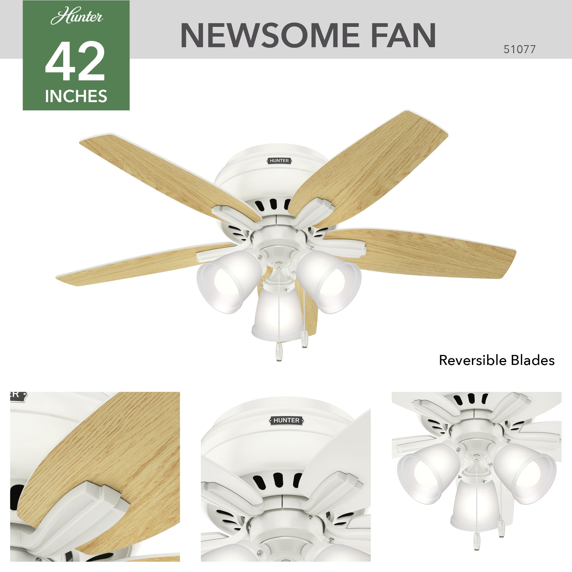 Hunter Newsome 42-in Fresh White with Fresh White/Light Oak Blades LED ...