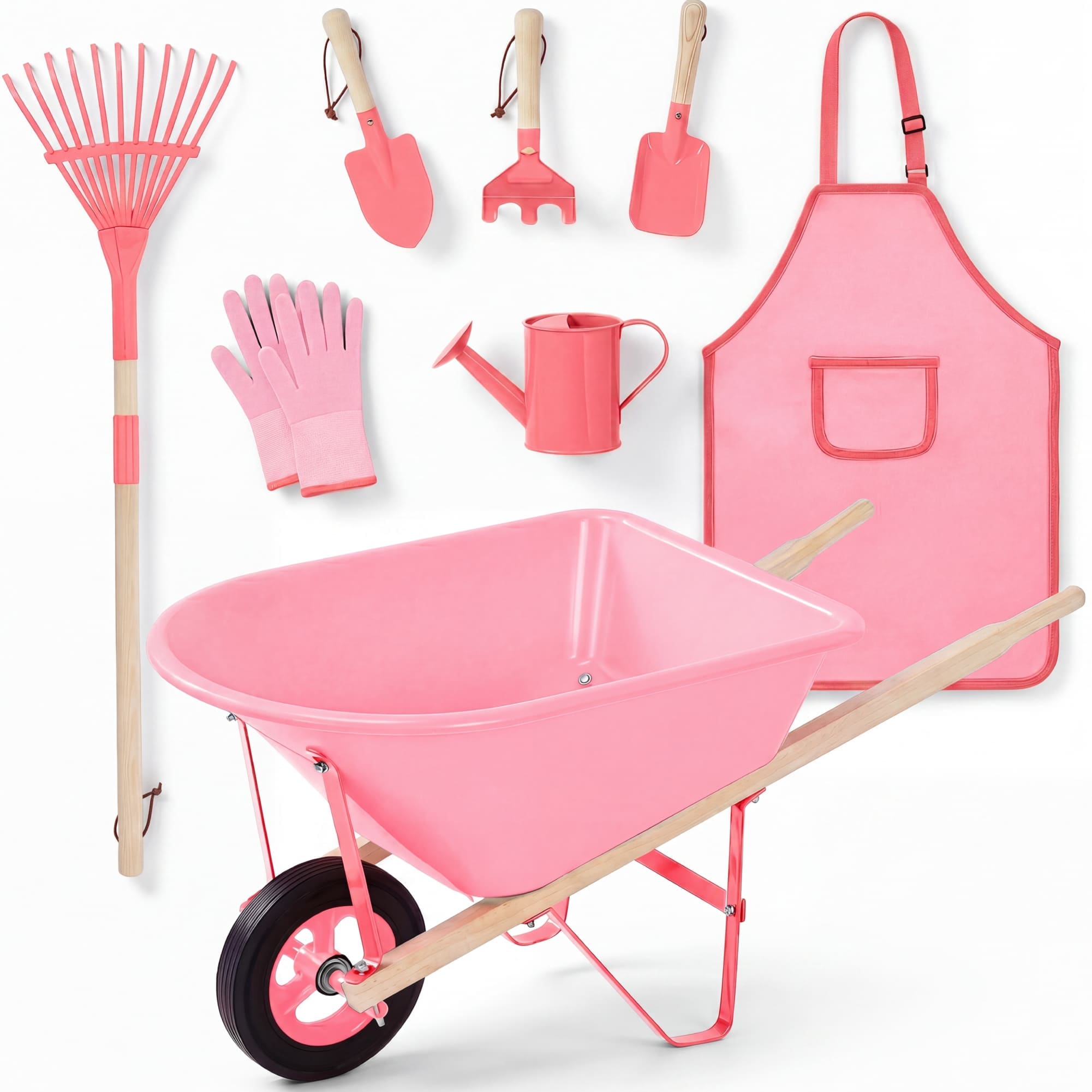 Best Choice Products -  Kids Wheelbarrow Gardening Tool Set 8 Piece with Metal Tools Apron Gloves...