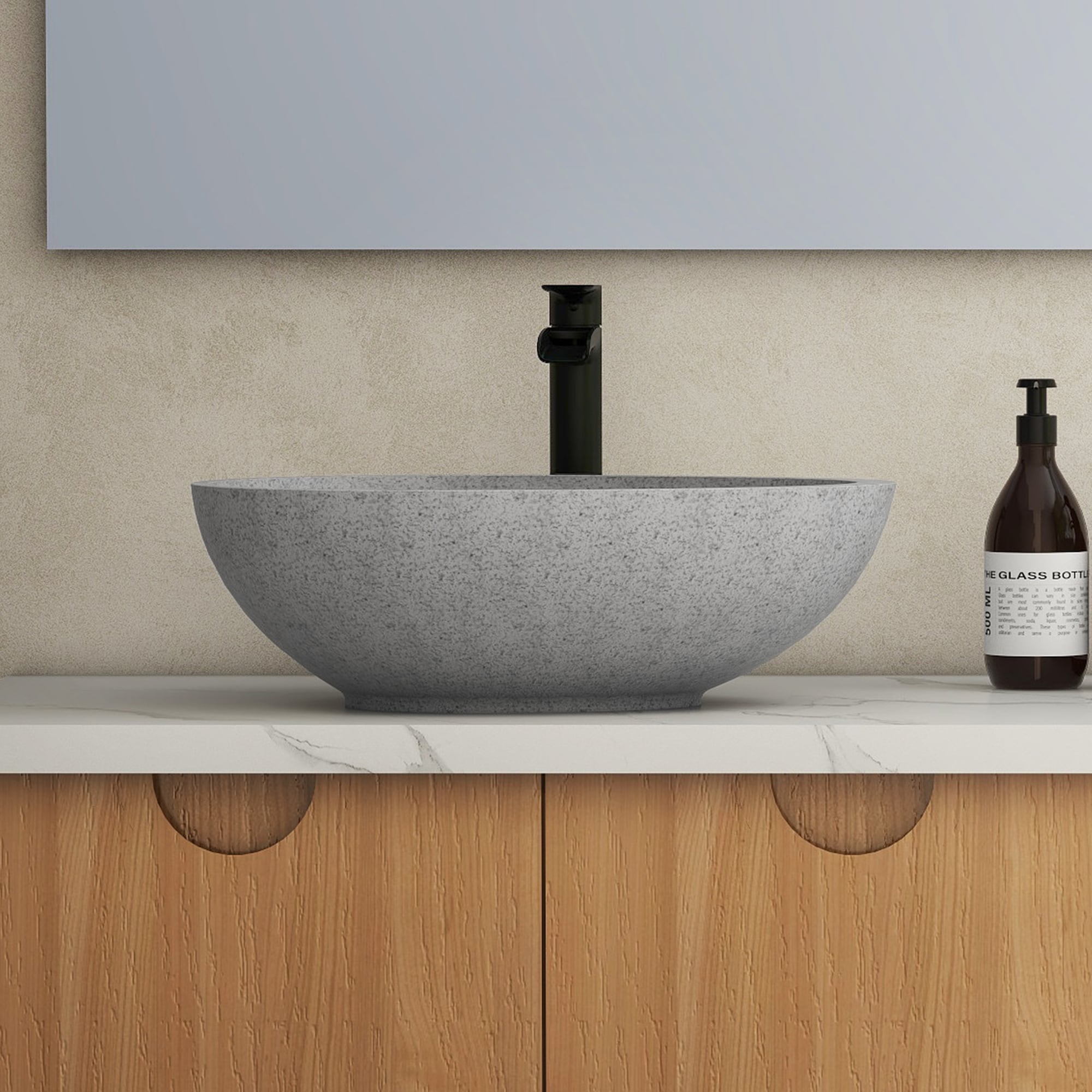 CASAINC SLH-LMU23189A1 Concrete Vessel Oval Rustic Mottled Bluish Grey Bathroom Sink with Drain Included ( 21.02-Inches x 15.35-Inches )