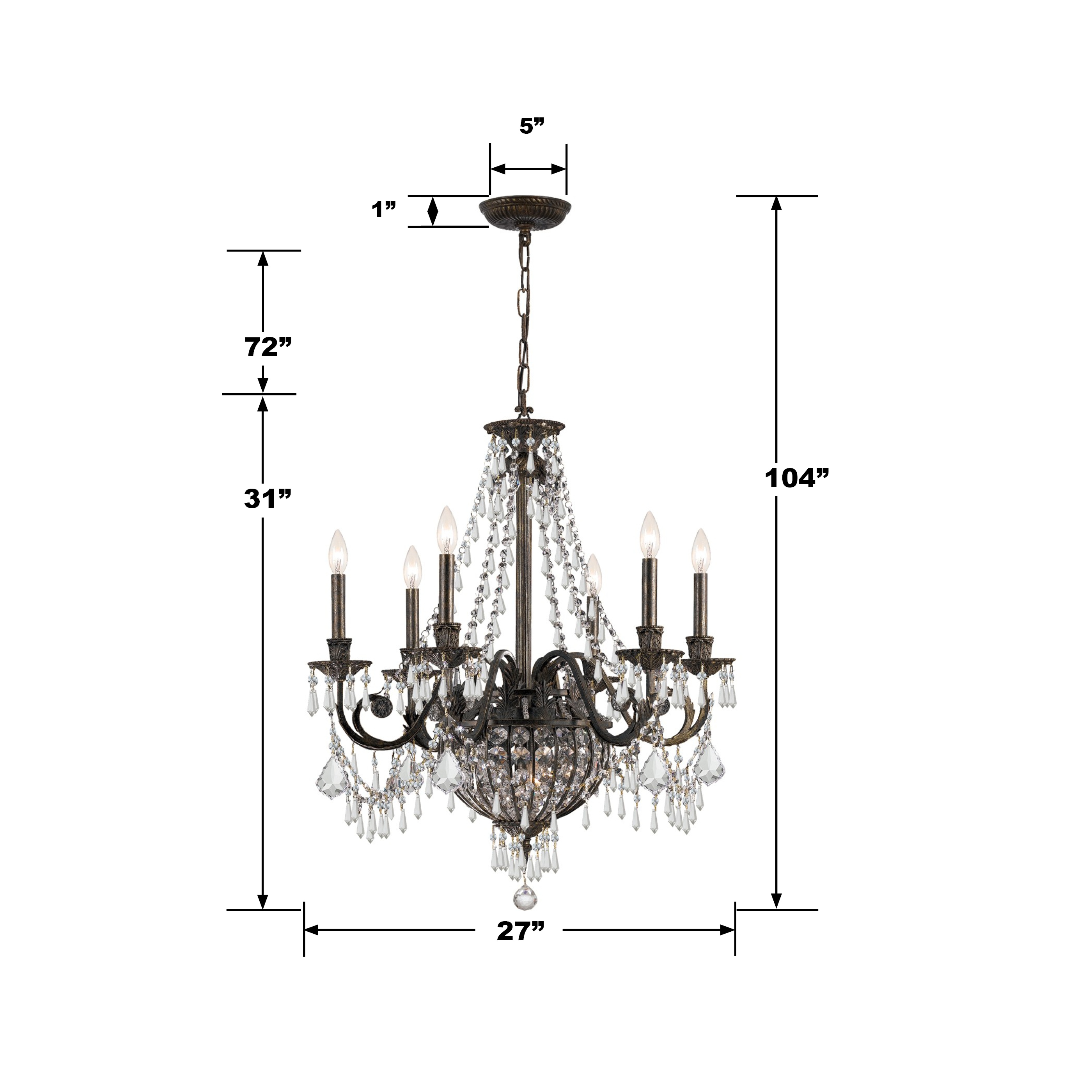 English Bronze and Crystal 6-Light Victorian Chandelier