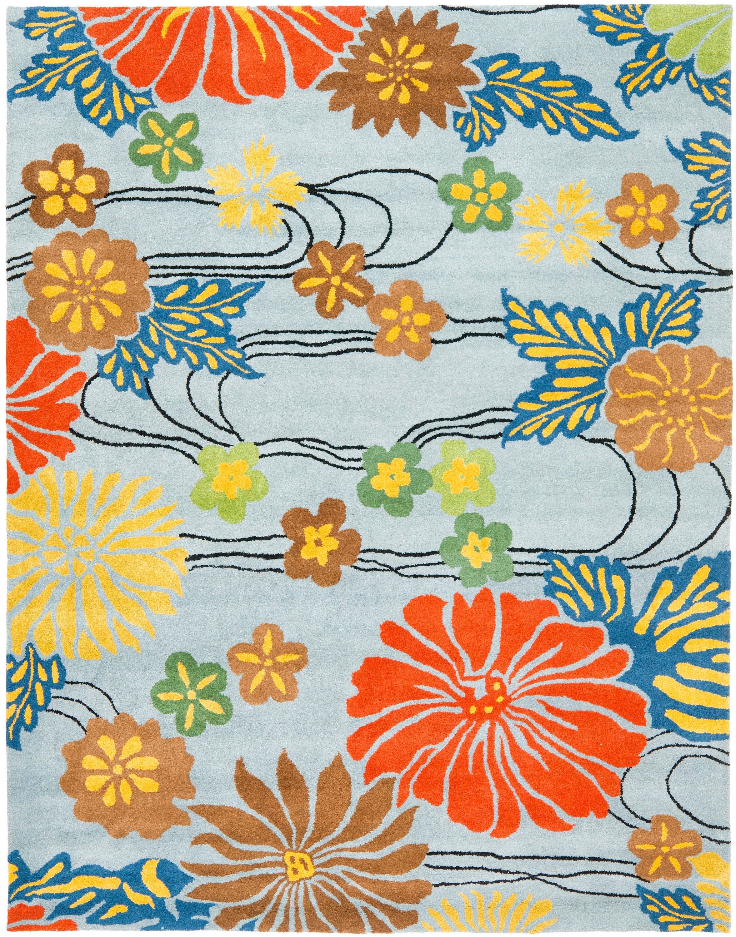 Handmade Tufted Blue/Multi Wool and Viscose Area Rug 8'3" x 11'