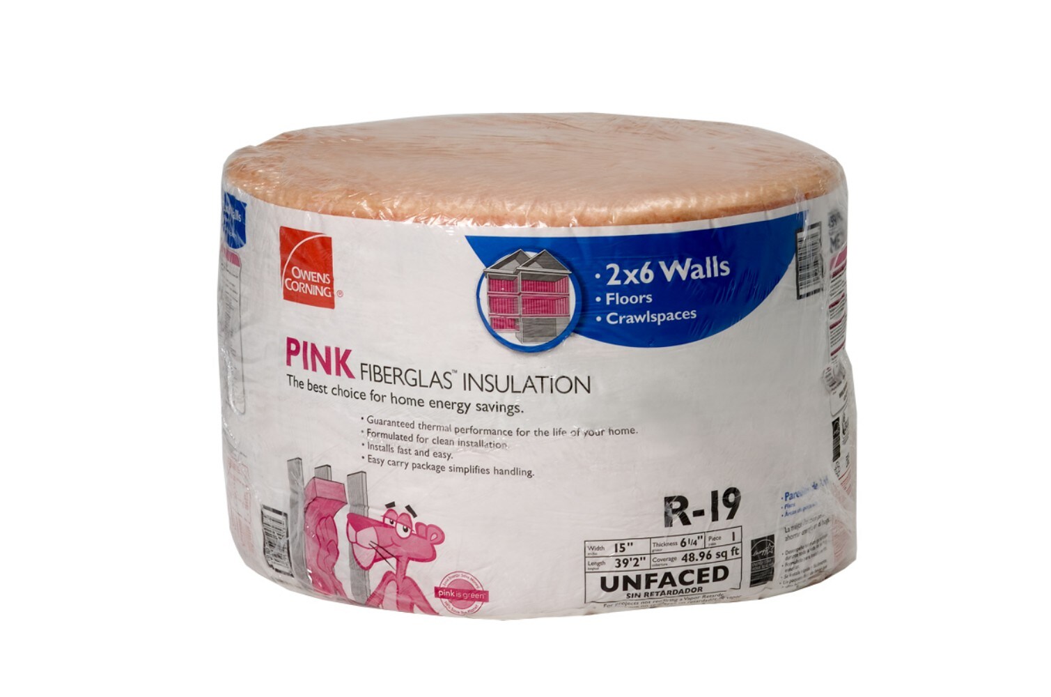 Owens Corning R-19 Single Faced Fiberglass Roll Insulation 75.07