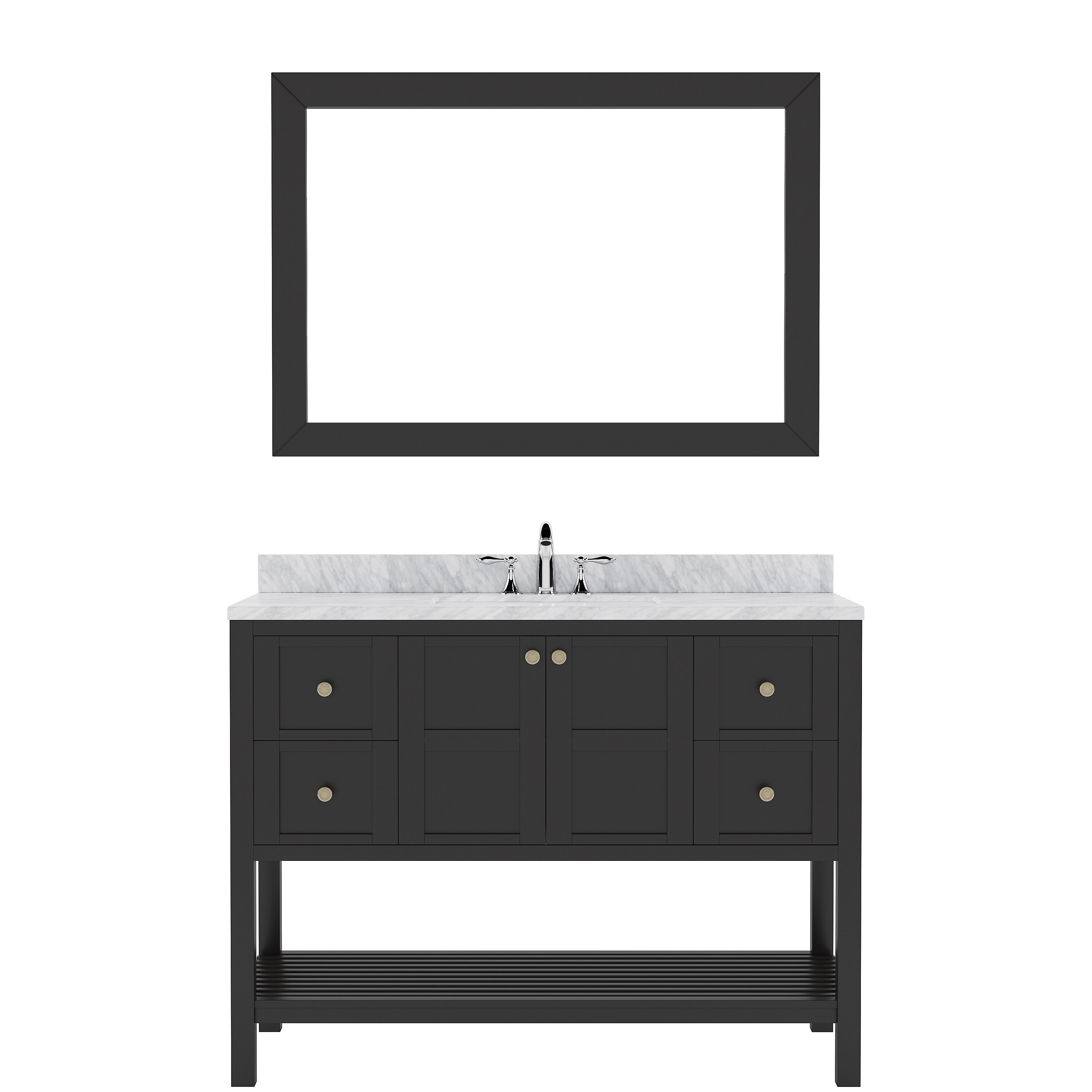 Virtu USA ES-30048-WMRO-ES-002 Winterfell 48-in Espresso Undermount Single Sink Bathroom Vanity with Italian Carrara White Marble Top (Mirror and Faucet Included)