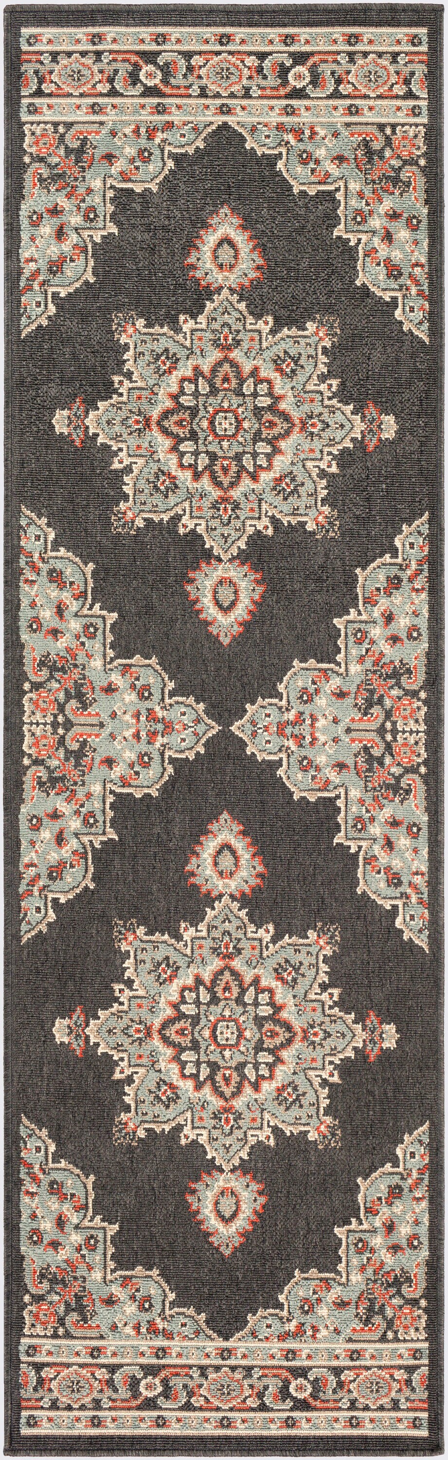 Livabliss ALF9671-2379 Alfresco 2 x 8 (ft) Synthetic Black Rectangular Indoor/Outdoor Medallion Oriental Area rug