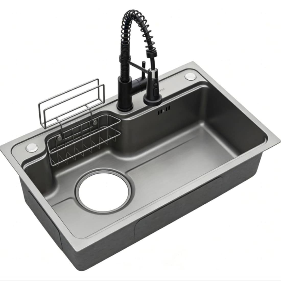 Assile 30 x 19 x 9 in Black 304 Stainless Steel Undermount Workstation Sink with Pull Out Faucet Set