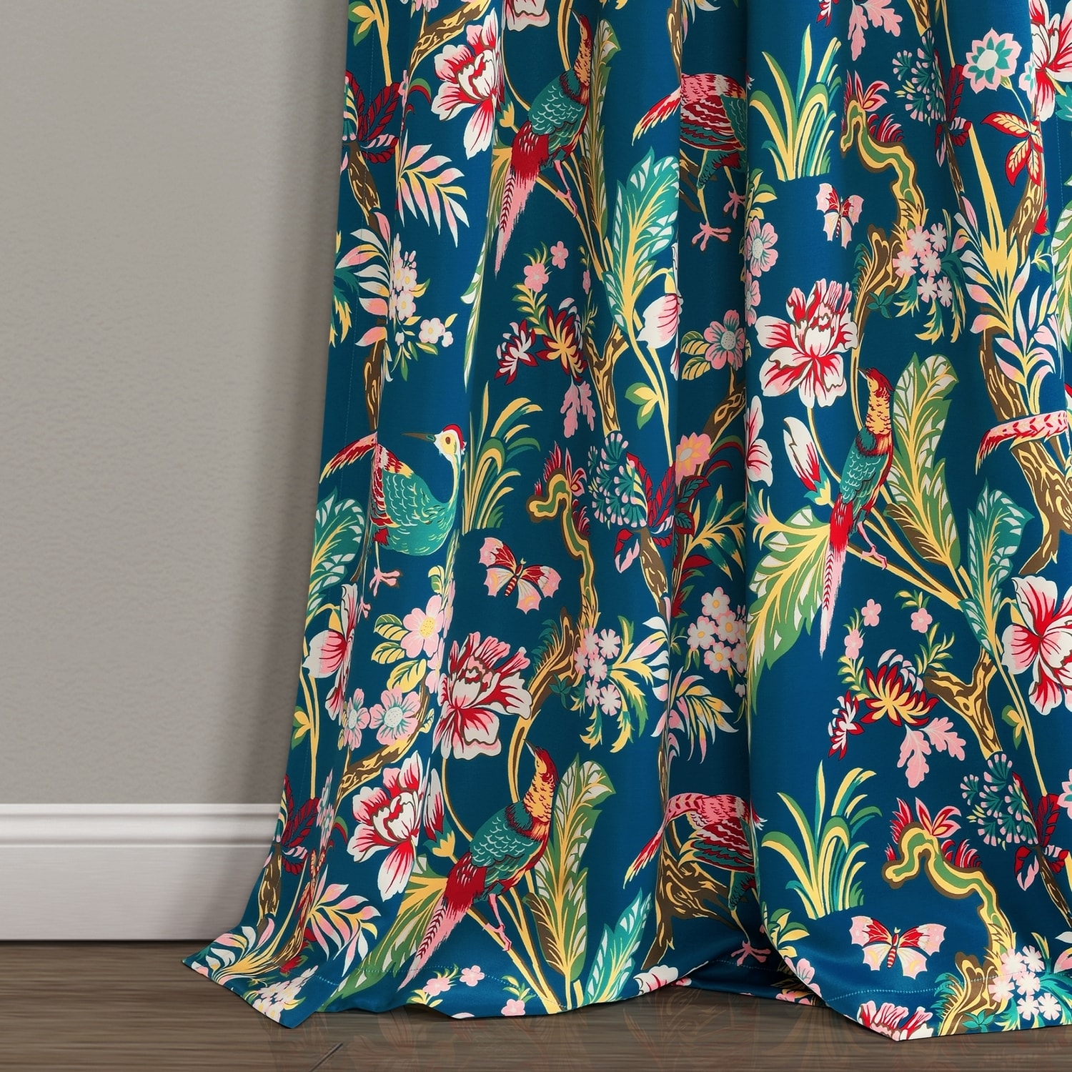 Navy and Multicolor Floral Blackout Polyester Curtain Panels