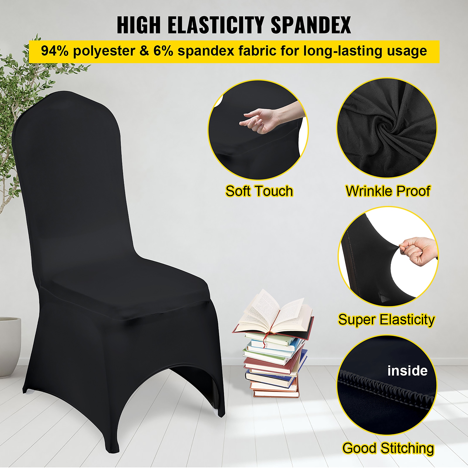 WELMATCH Black Spandex Folding Chair Covers - 50 PCS Weddding Events Party  Decoration Stretch Elastic Chair Covers Good (Black, 50)