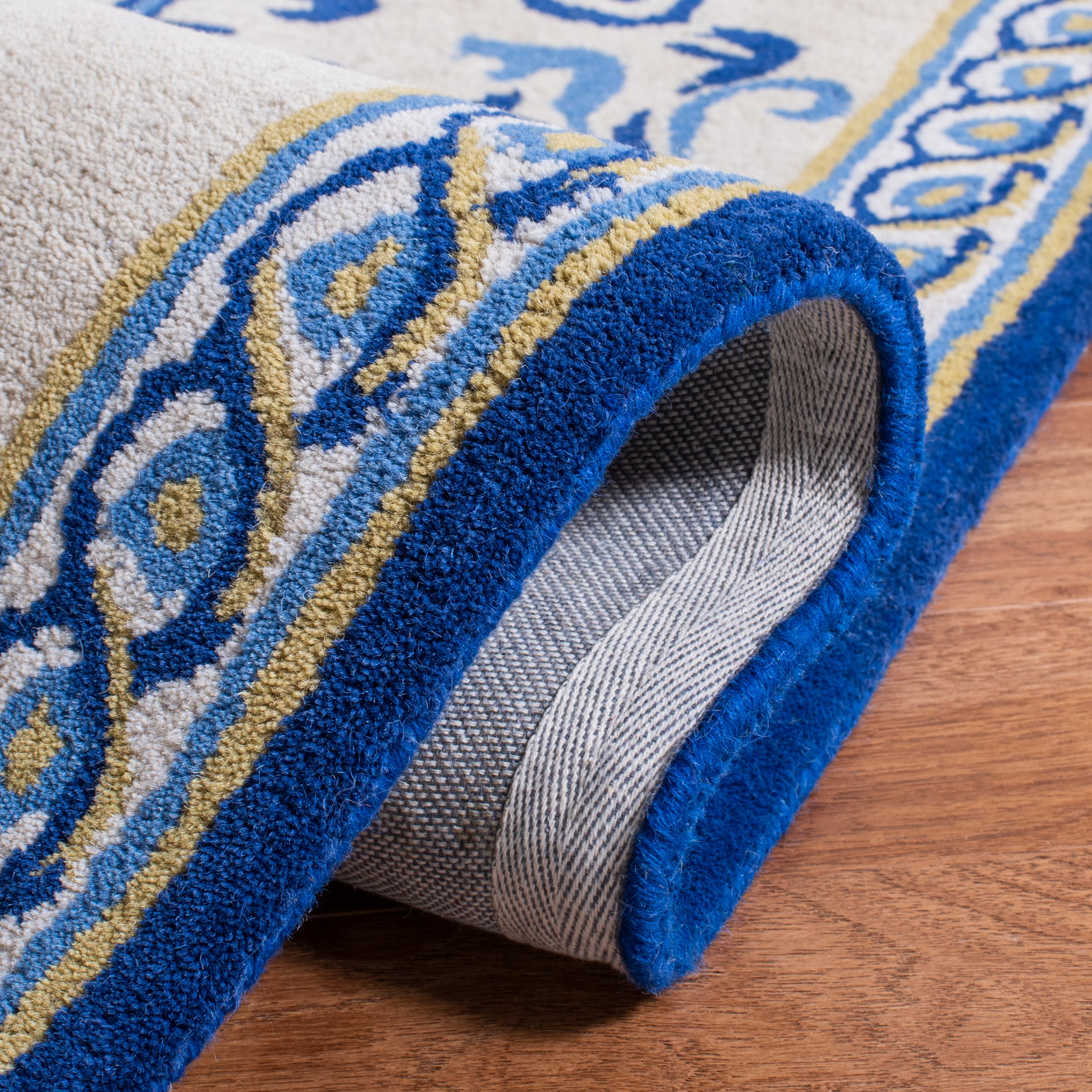 Empire Blue and Beige Hand-Tufted Wool Runner Rug