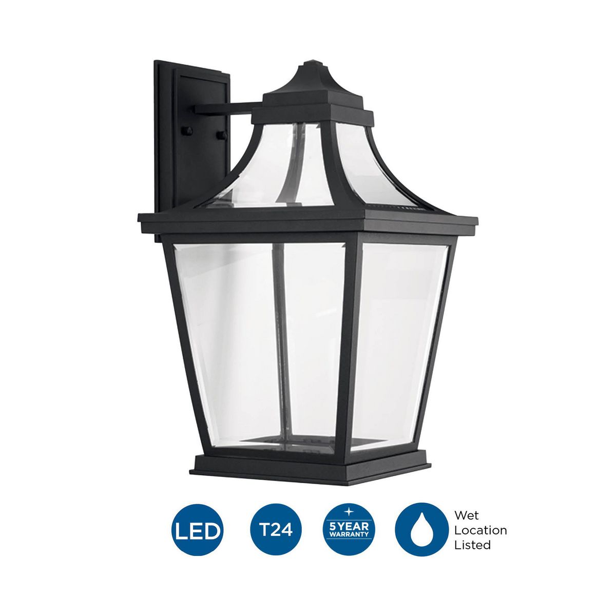 Black Aluminum Dimmable Outdoor Wall Lantern with Clear Glass