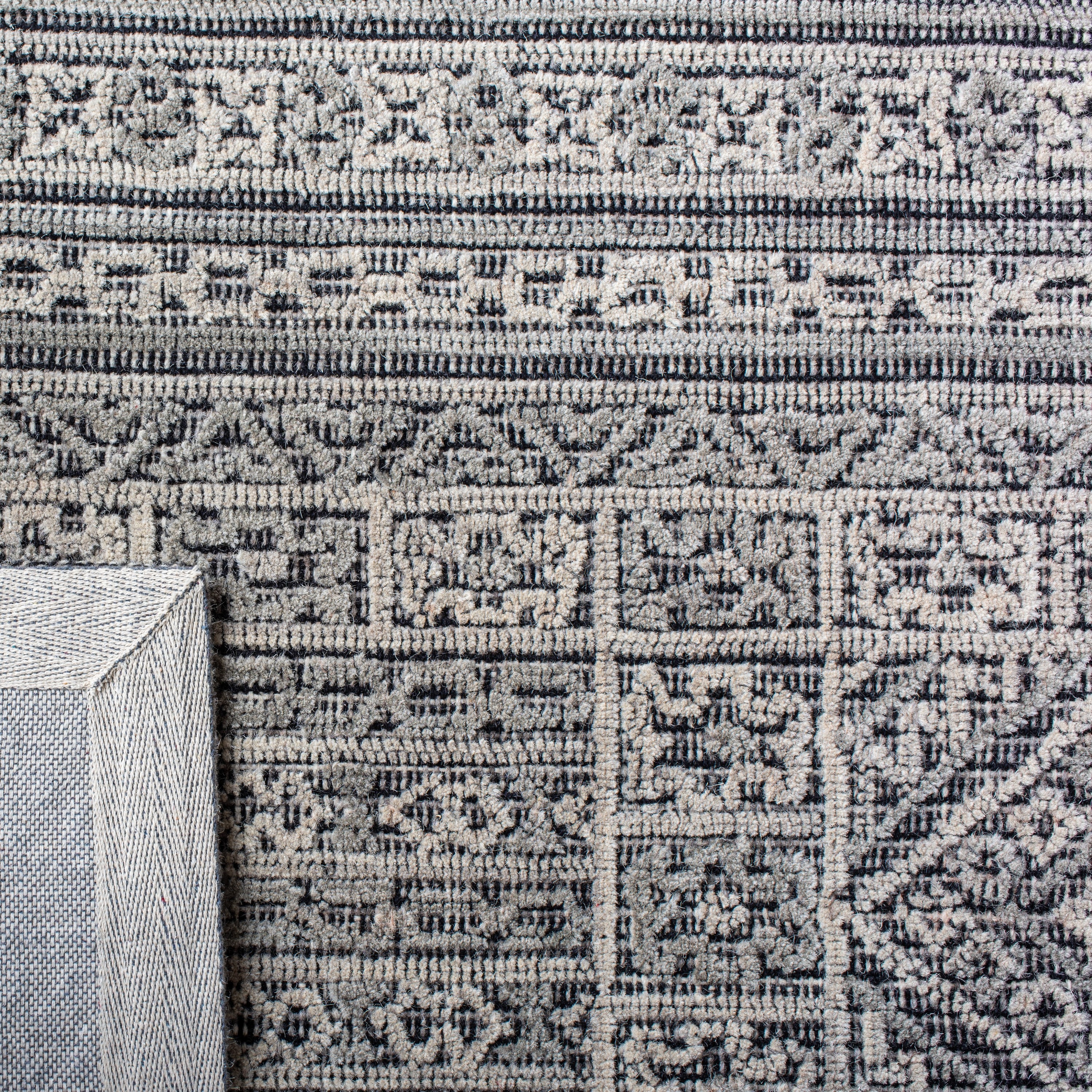 Handmade Black Abstract Wool Tufted Rug, 27" x 7"