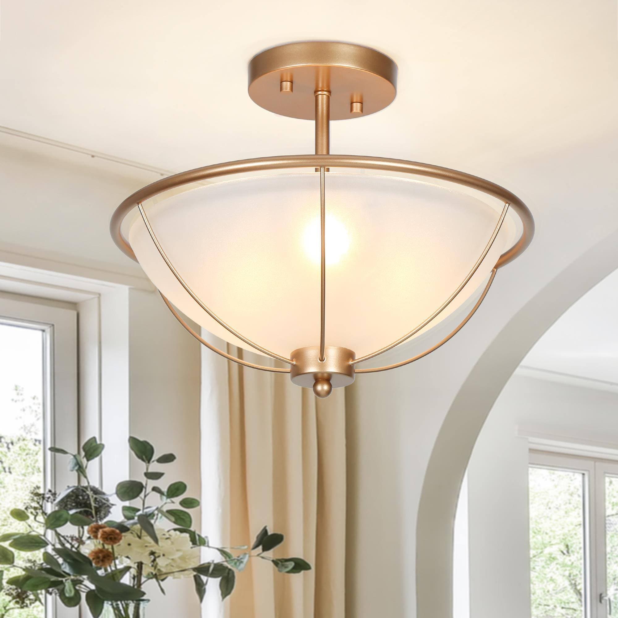 ZEVNI L3UFJANYW64C3SL8 Arel 3 -Light 13-in Satin Gold Semi Flush Mount Light