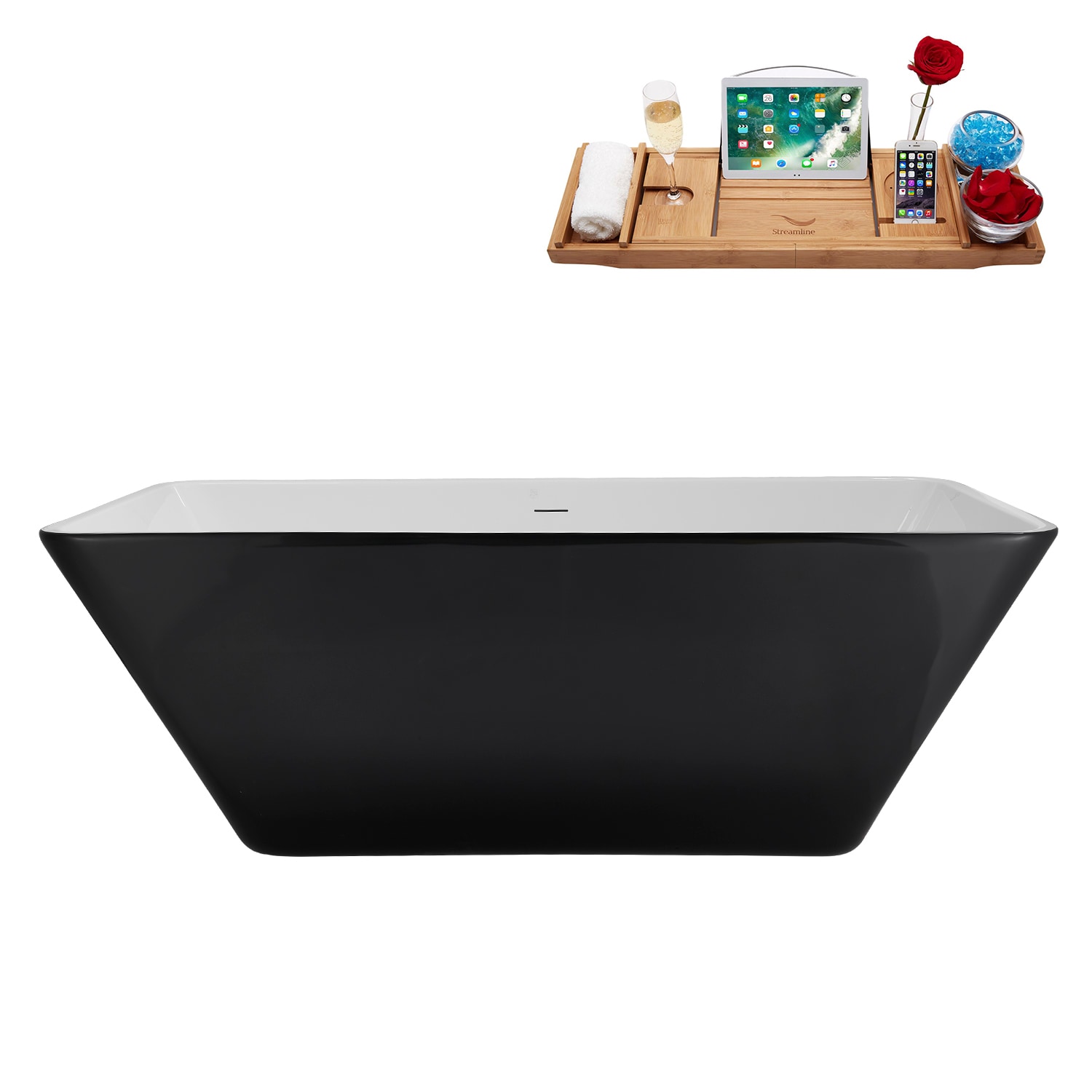 Streamline NHR-1180-627-BNK 32-in x 63-in Glossy Black Acrylic Rectangle Freestanding Soaking Bathtub ( Center Drain )