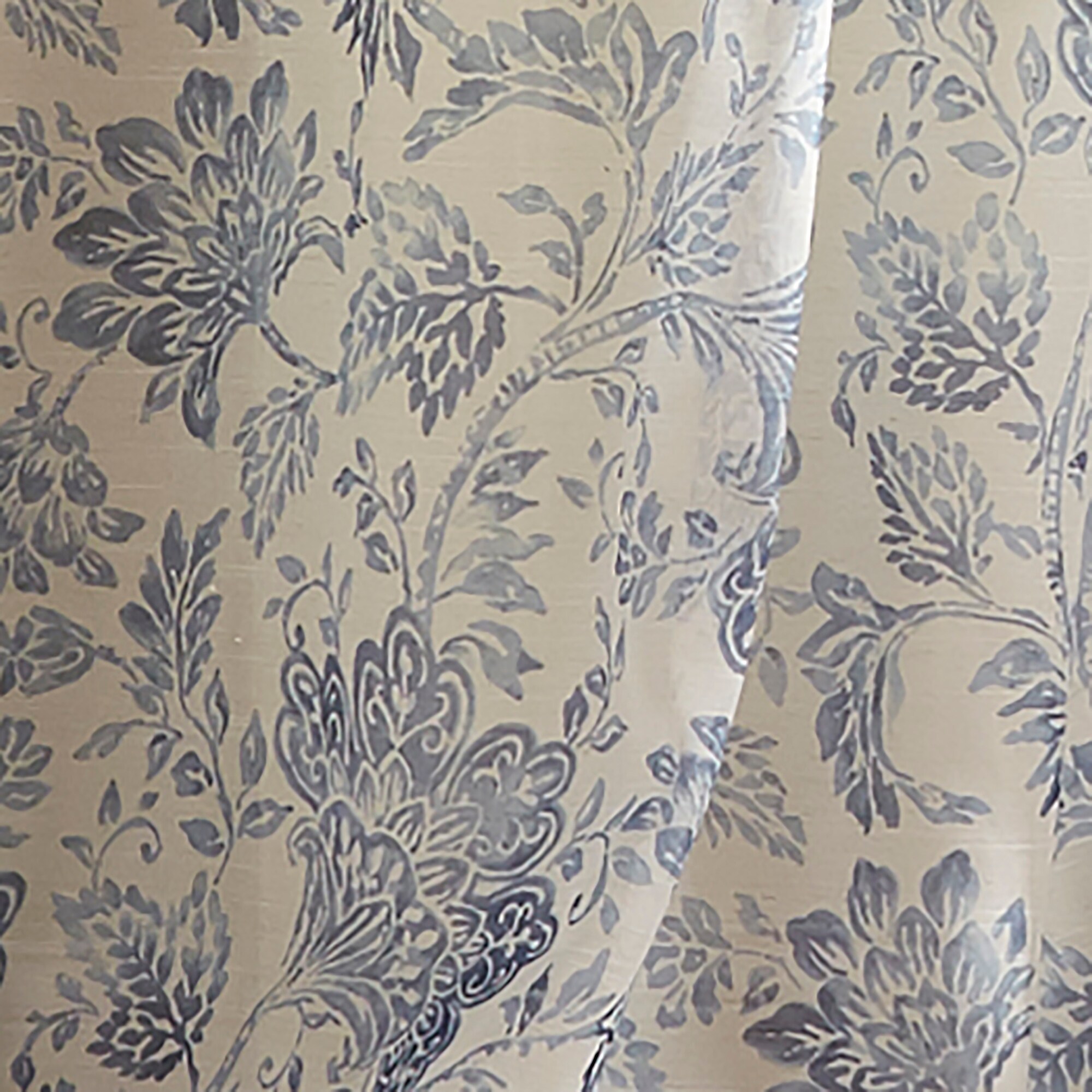 Indigo Floral Sheer Tie-Top Poly-Linen Window Panel, 52" x 84"