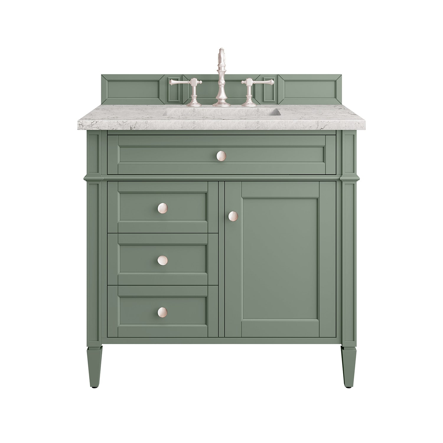 James Martin Vanities 650-V36-SC-3EJP Brittany 36-in Smokey Celadon Undermount Single sink Bathroom Vanity with Eternal Jasmine Pearl Quartz Top