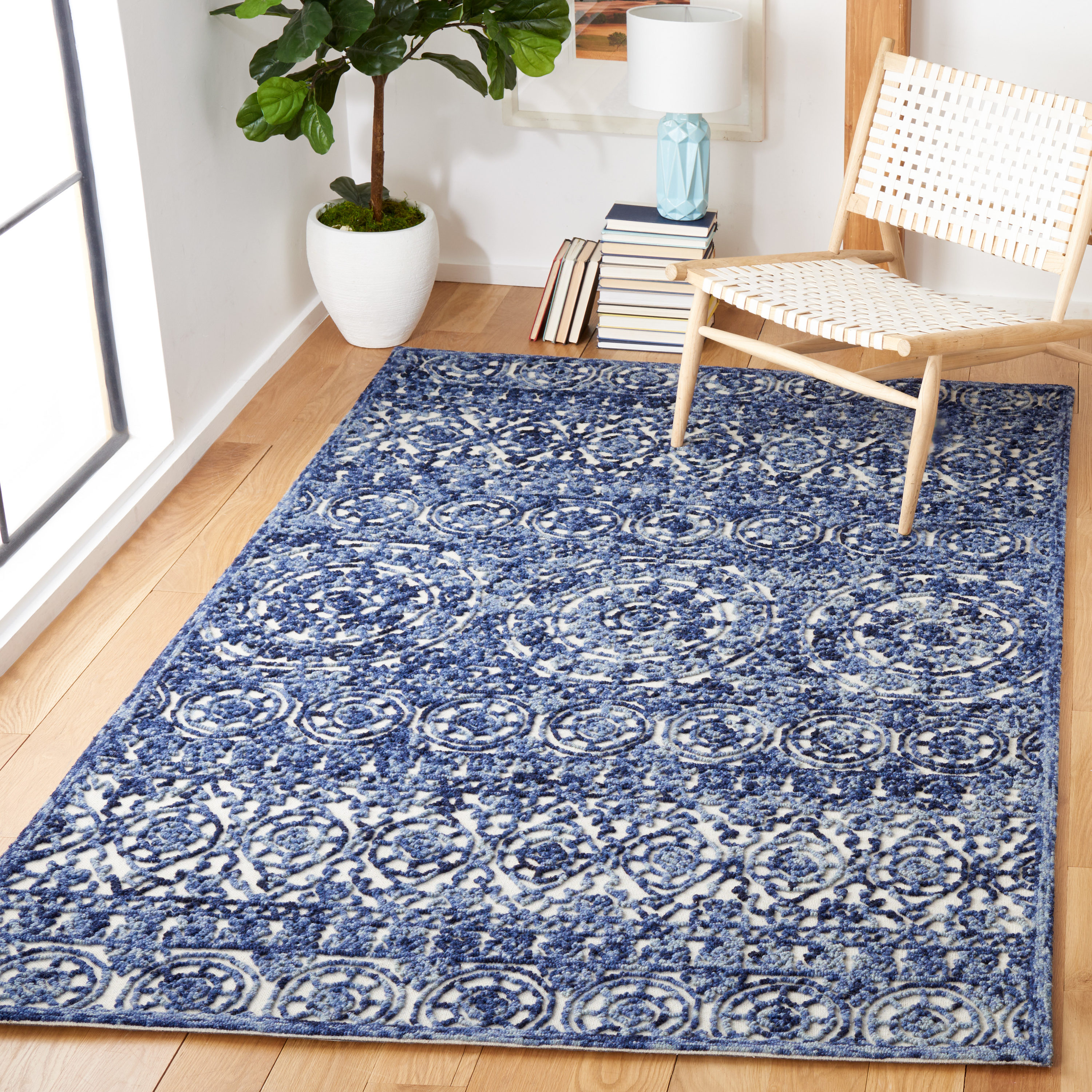 Trace TRC701 Hand Tufted Area Rug - Navy/Ivory - 6'x9' - Safavieh.