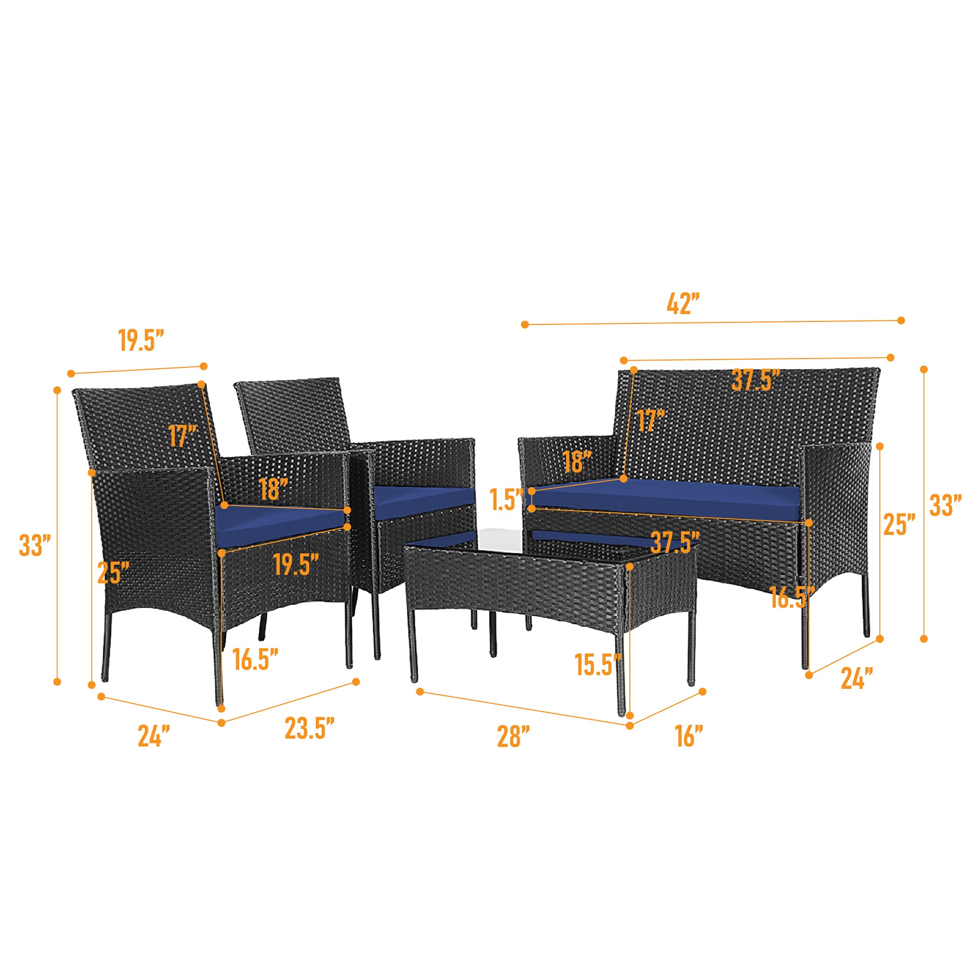 WELLFOR OUJ65357WH-NY Patio-Conversation-Sets - View #2