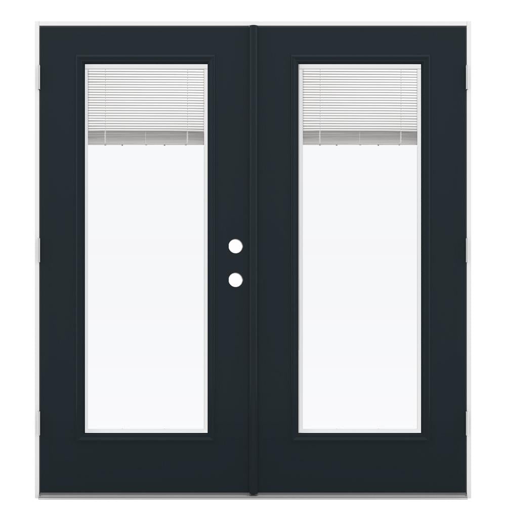 JELD-WEN LOWOLJW238700067 72-in x 80-in x 4-9/16-in Jamb Black Steel Right-hand outswing French Patio Door with Low-E Glass with Blinds