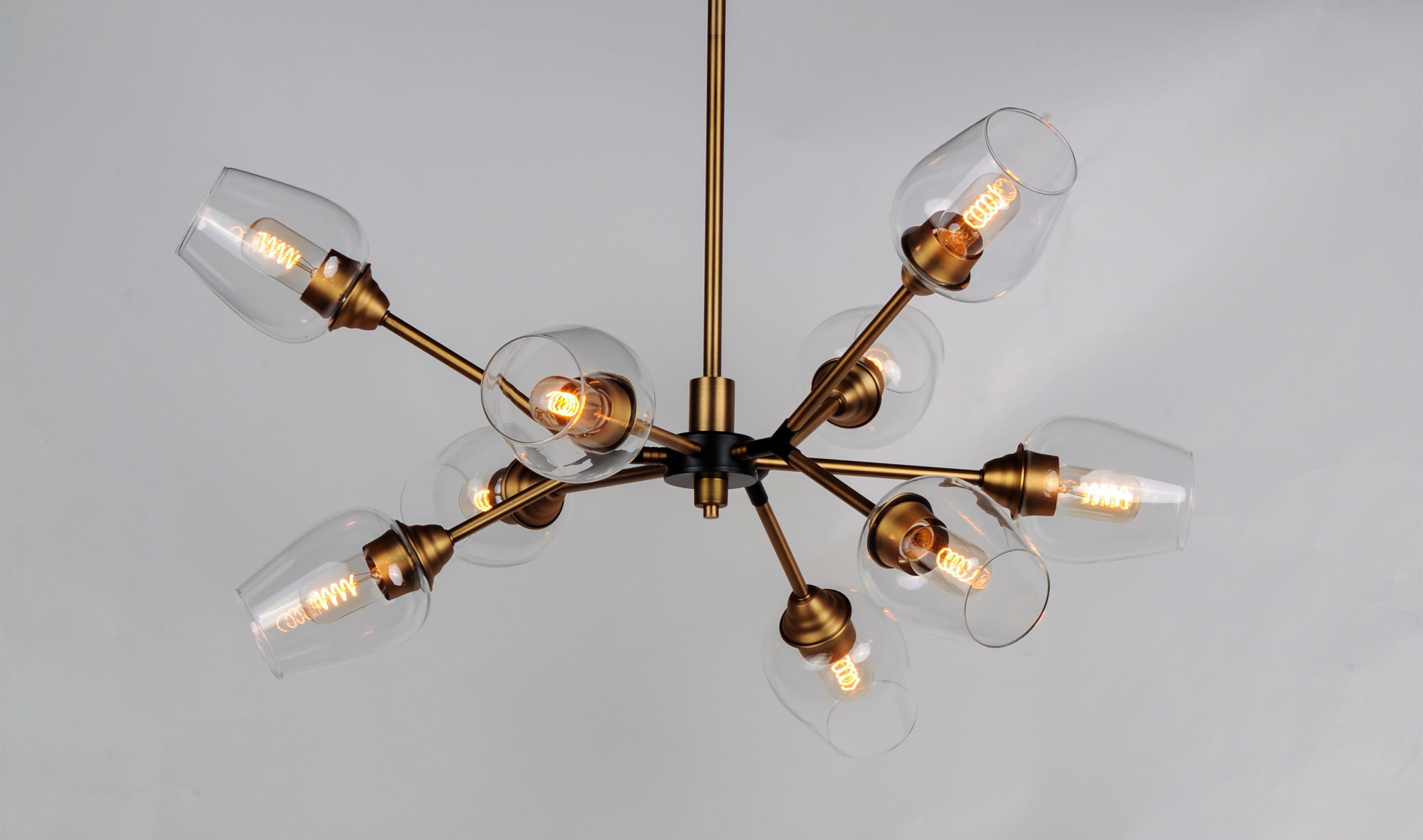 Antique Brass & Black 9-Light Chandelier with Clear Glass Shades