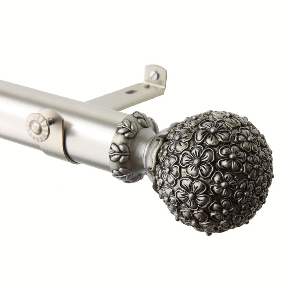 Hart & Harlow L150-24-66-5 1.5-in Zoe 66-in to 115-in Satin nickel Steel Single curtain rod with Finials
