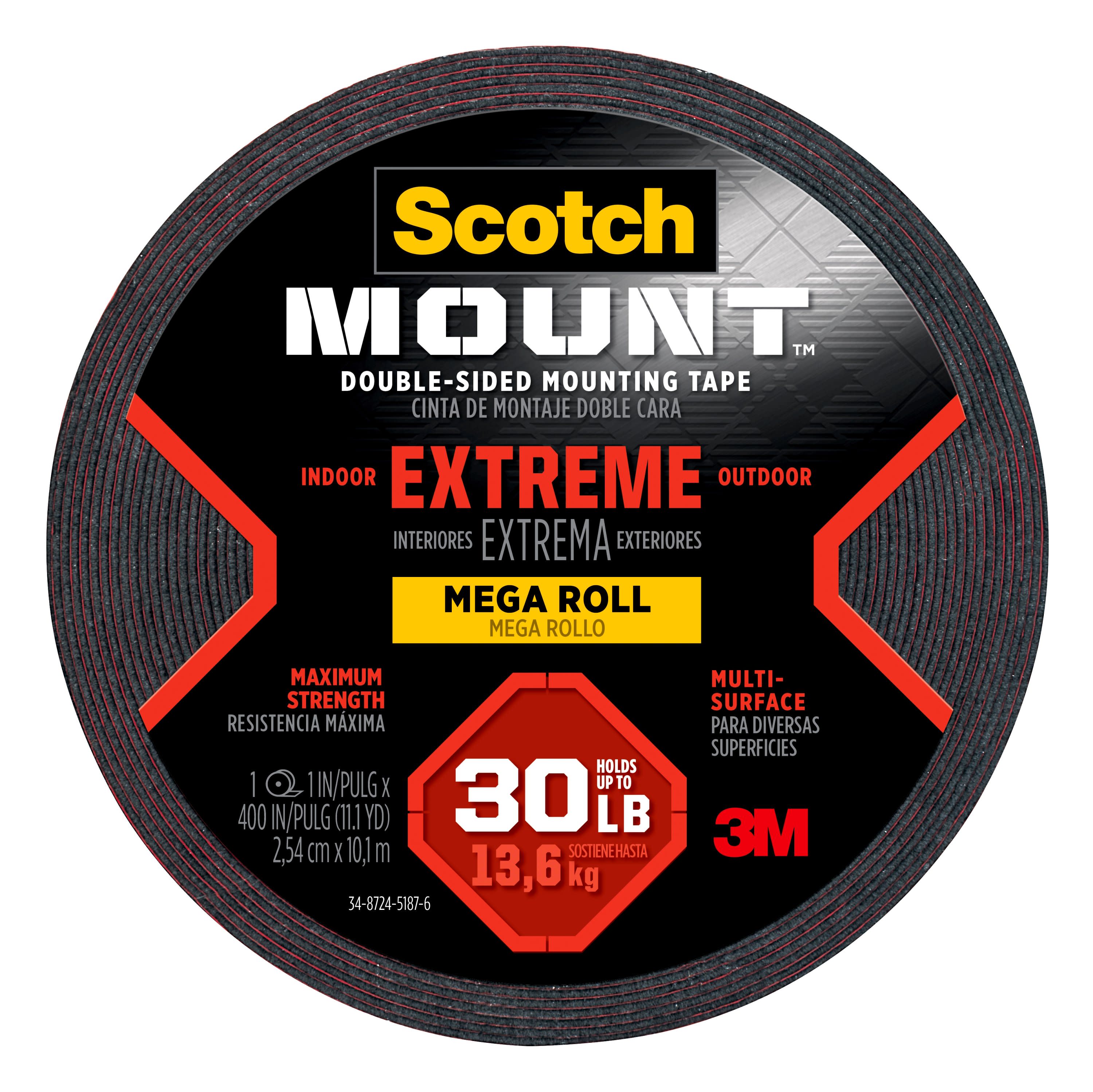 x 60-inches Fastening & Surface Protection Scotch Outdoor Mounting Tape 1-Pack Scotch Mounting 411P Gray 1-Roll 15 Pound 1-inch inches 