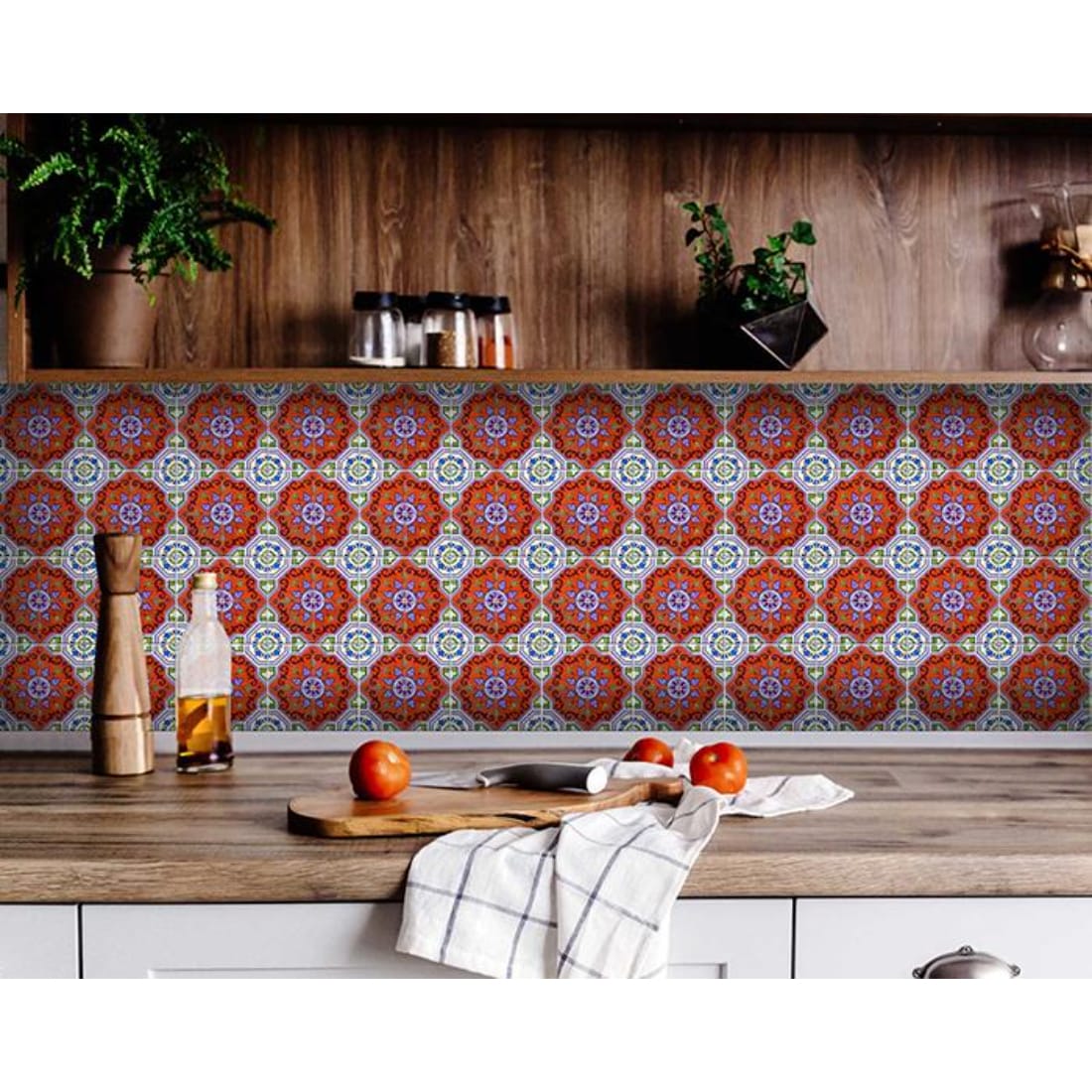 HomeRoots 4000400219 10.66-sq ft Blue Vinyl Geometric Self-adhesive Peel and Stick Wallpaper