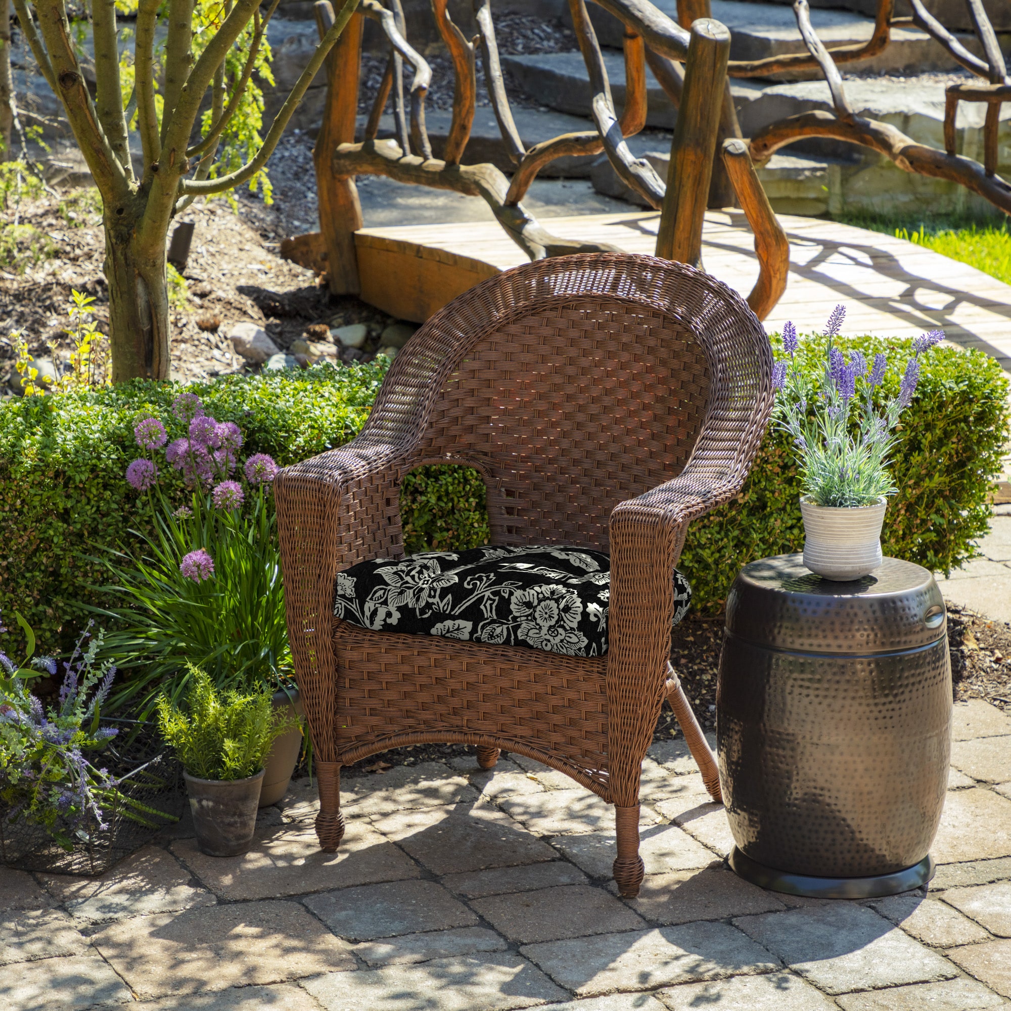 Ashland Black Jacobean Outdoor Adirondack Chair Cushions, Set of 2