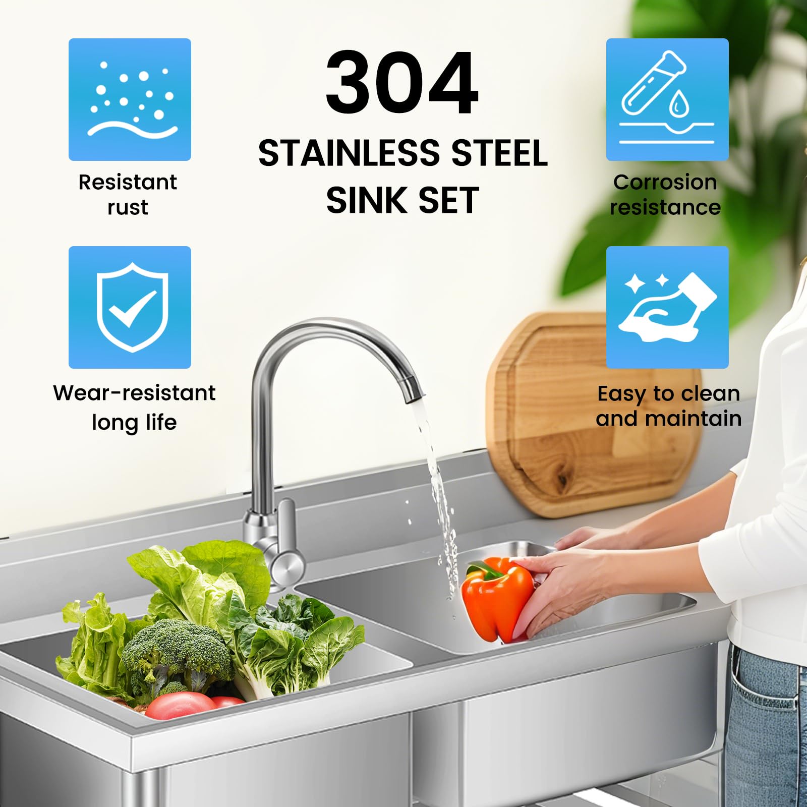 GarveeLife 47x18x32 Inch Stainless Steel Commercial Utility Sink Double ...