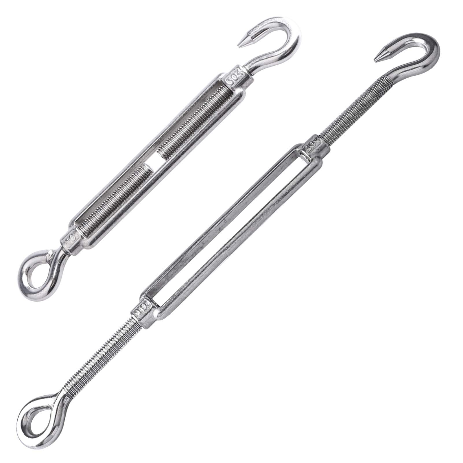 Etokfoks  Stainless Steel Turnbuckle Hook to Eye 3 8 in Marine Grade Heavy Duty Adjustable Tensioner Set of 4