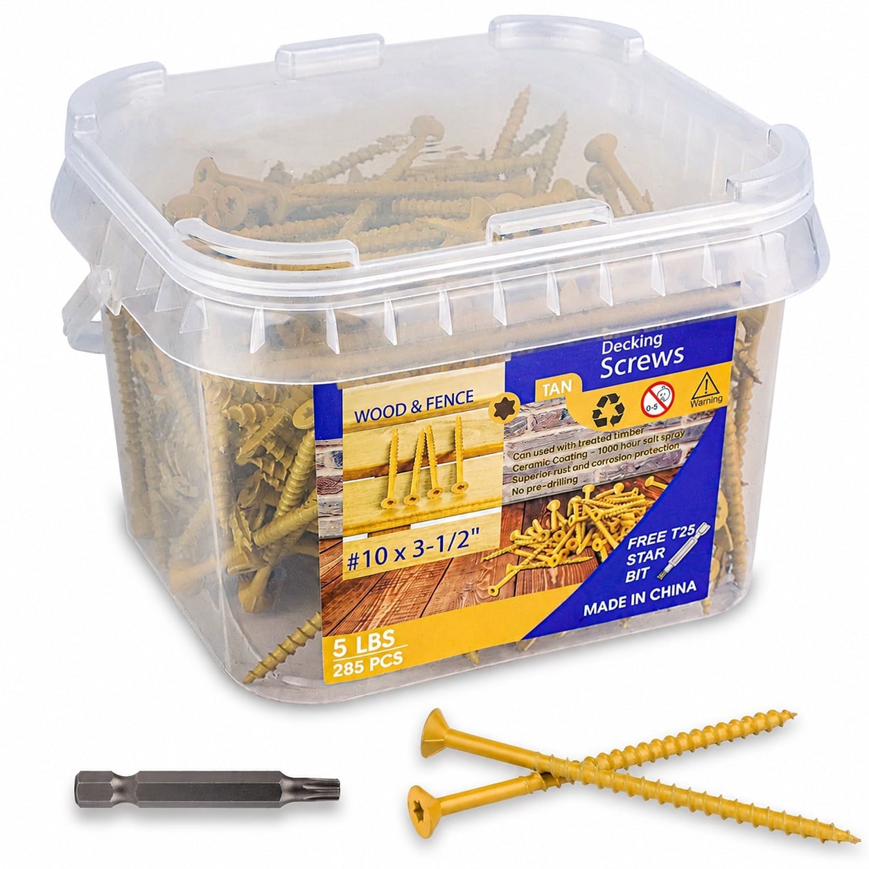 Phyfalip  Exterior Wood Screws Number 10 x 3 Half Inch T25 Star Drive Flat Head Rust Resistant Self Tapping Steel Deck Screws 285 pcs for Outdoor