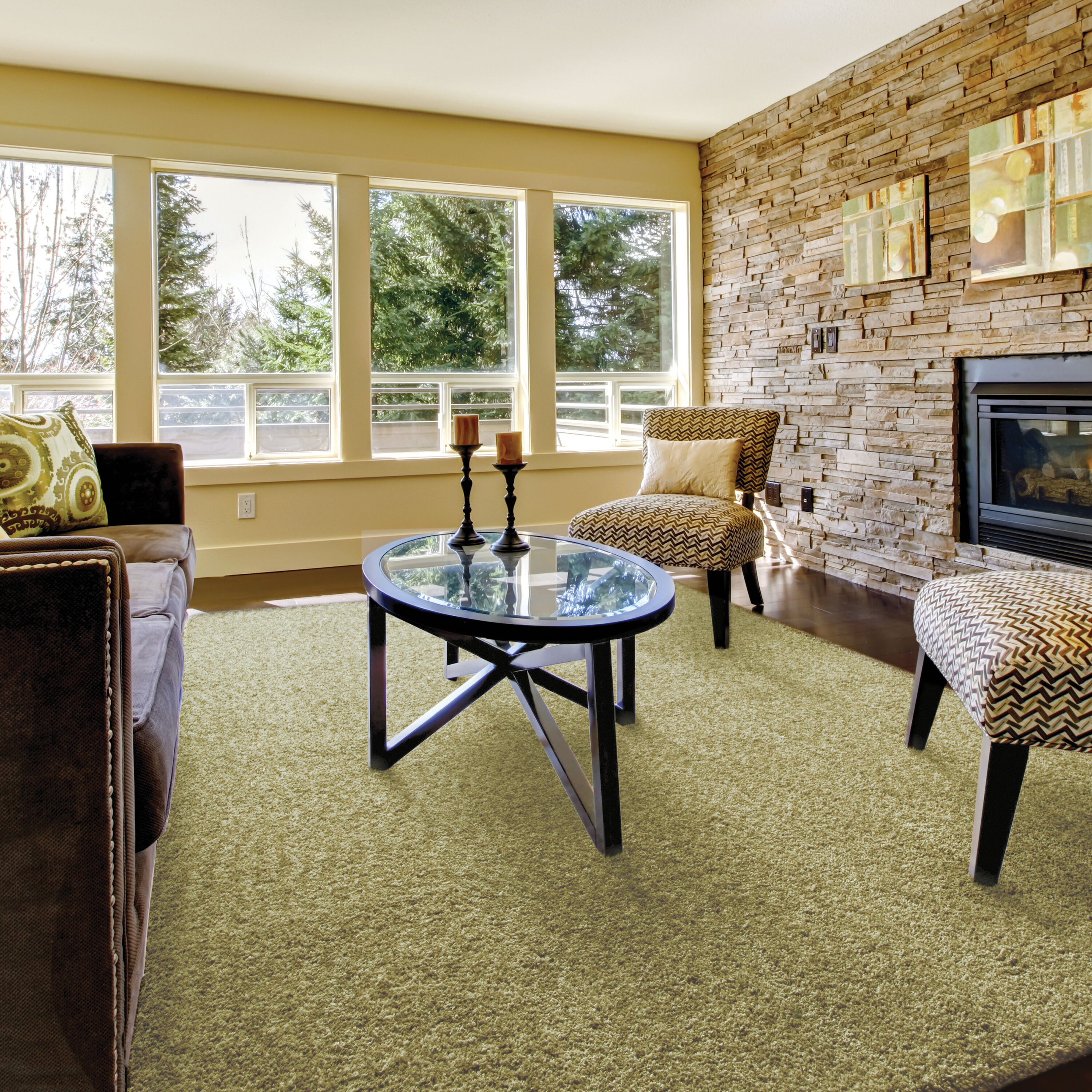 Archer Lane 734HEV034L Hall 3 x 5 (ft) Polyester Green Rectangular Indoor Solid Area rug