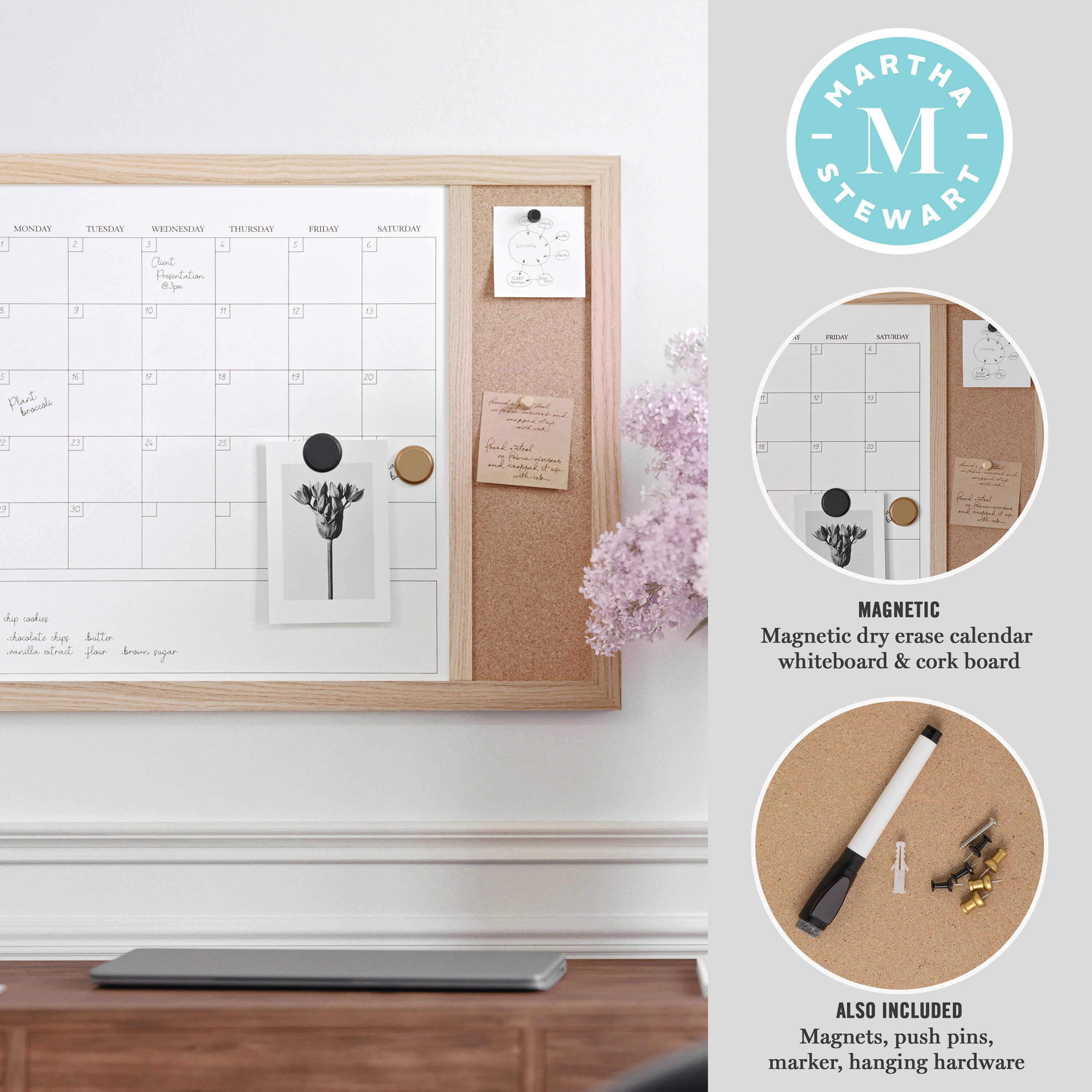 Martha Stewart Everette 24-inx18-in Magnetic Dry Erase Monthly Calendar ...