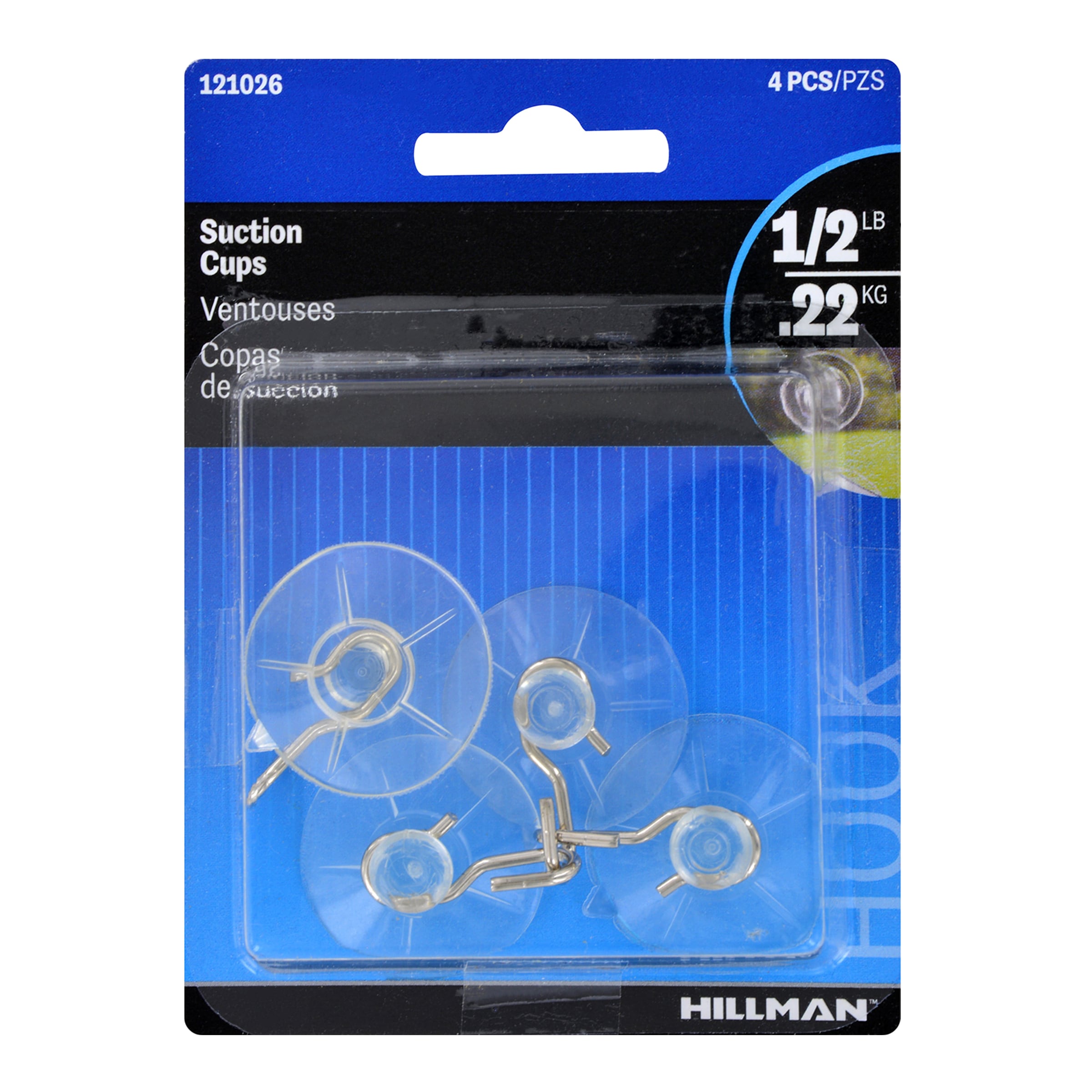 Hillman Small Suction Cup Hooks, 1 lb, 4 Pieces